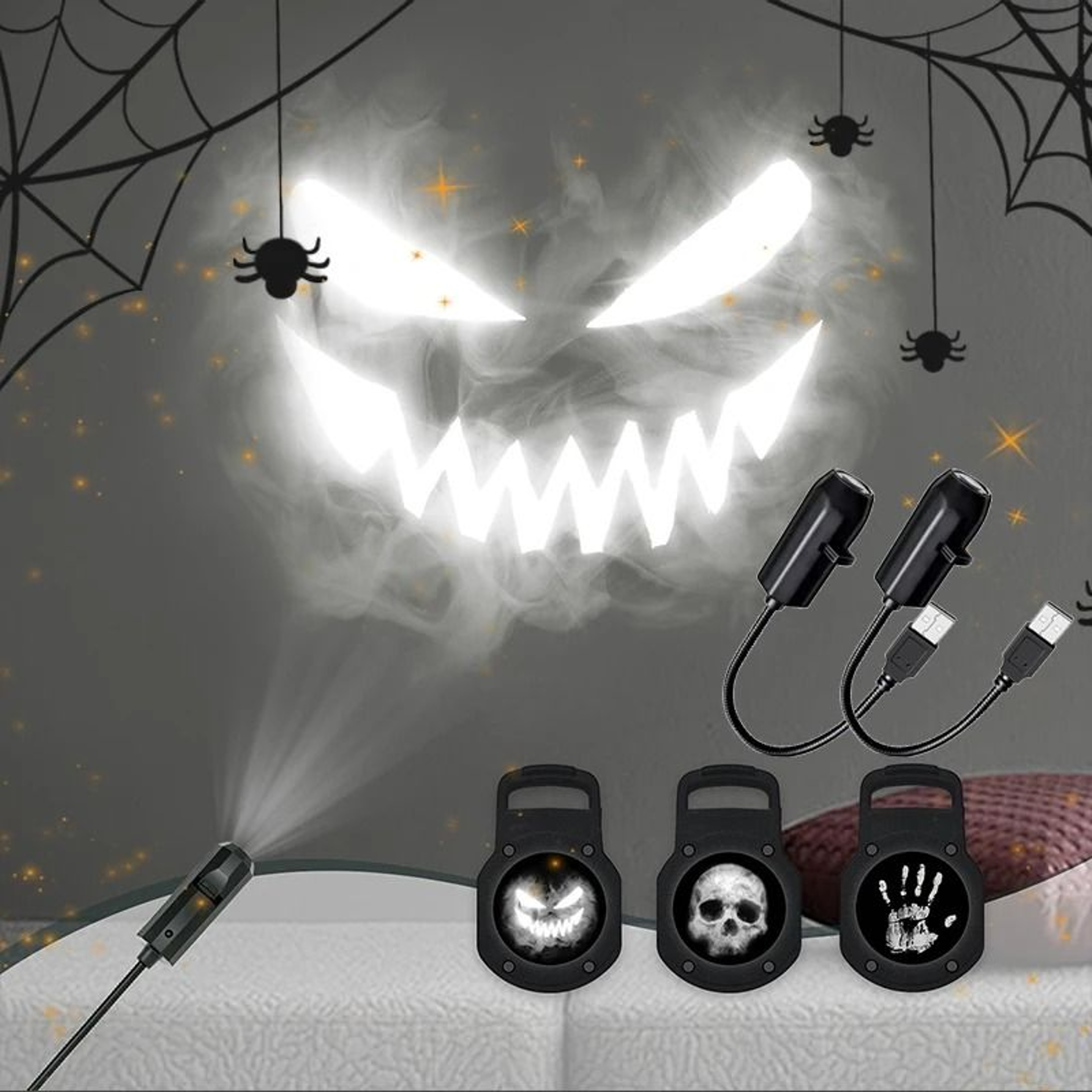 Halloween USB Projector Light Skull Nightlight Ghost LED Lamp 360 Degree Rotating Switchable Patter 0