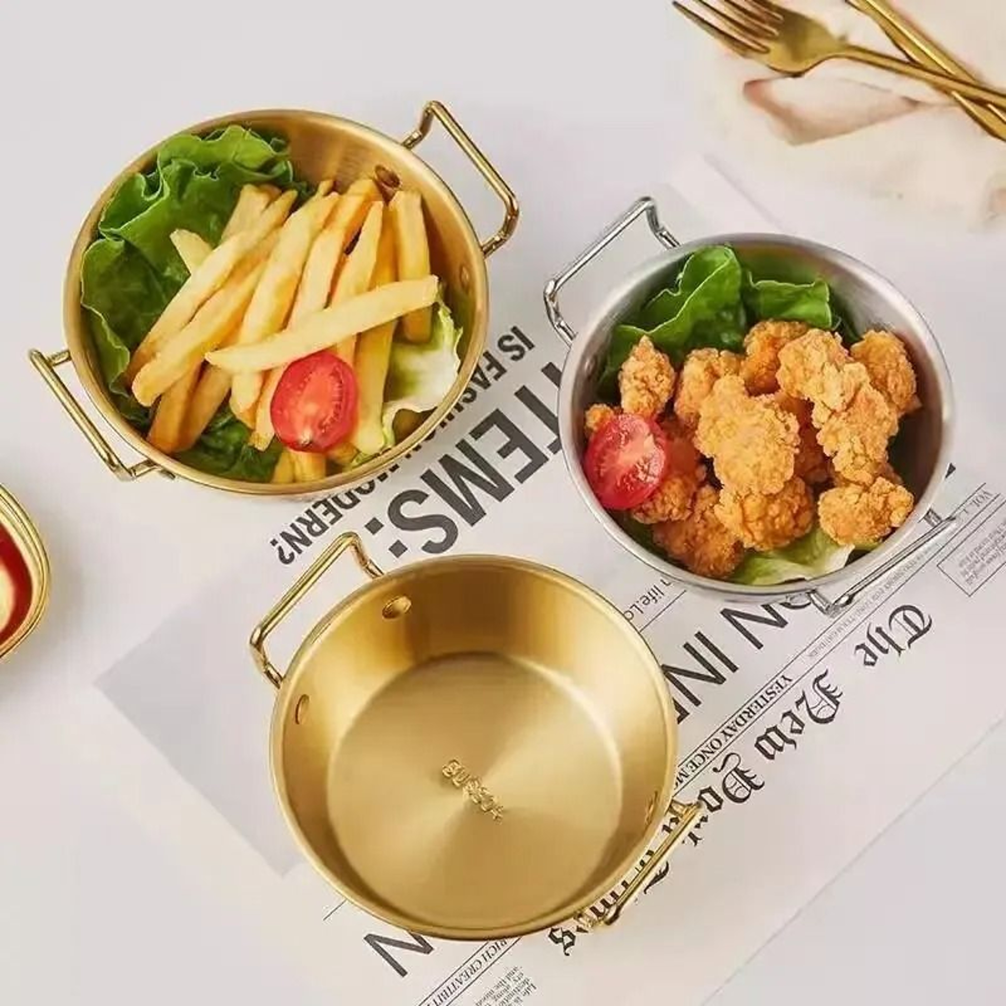 Stainless Steel Golden Instant Noodle Bowl With Handle 1