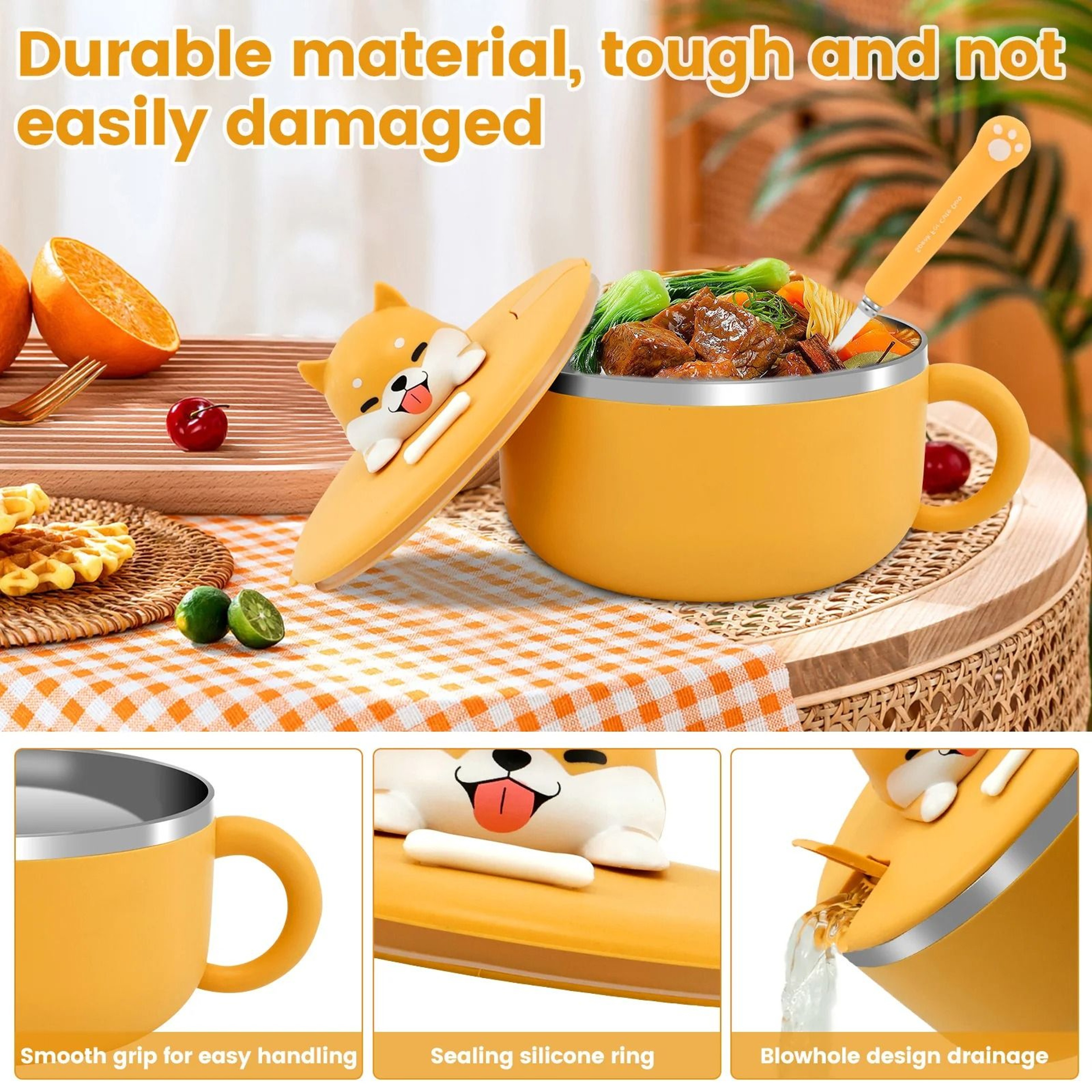 1200ml Insulated Stainless Steel Ramen Bowl With Lid 3