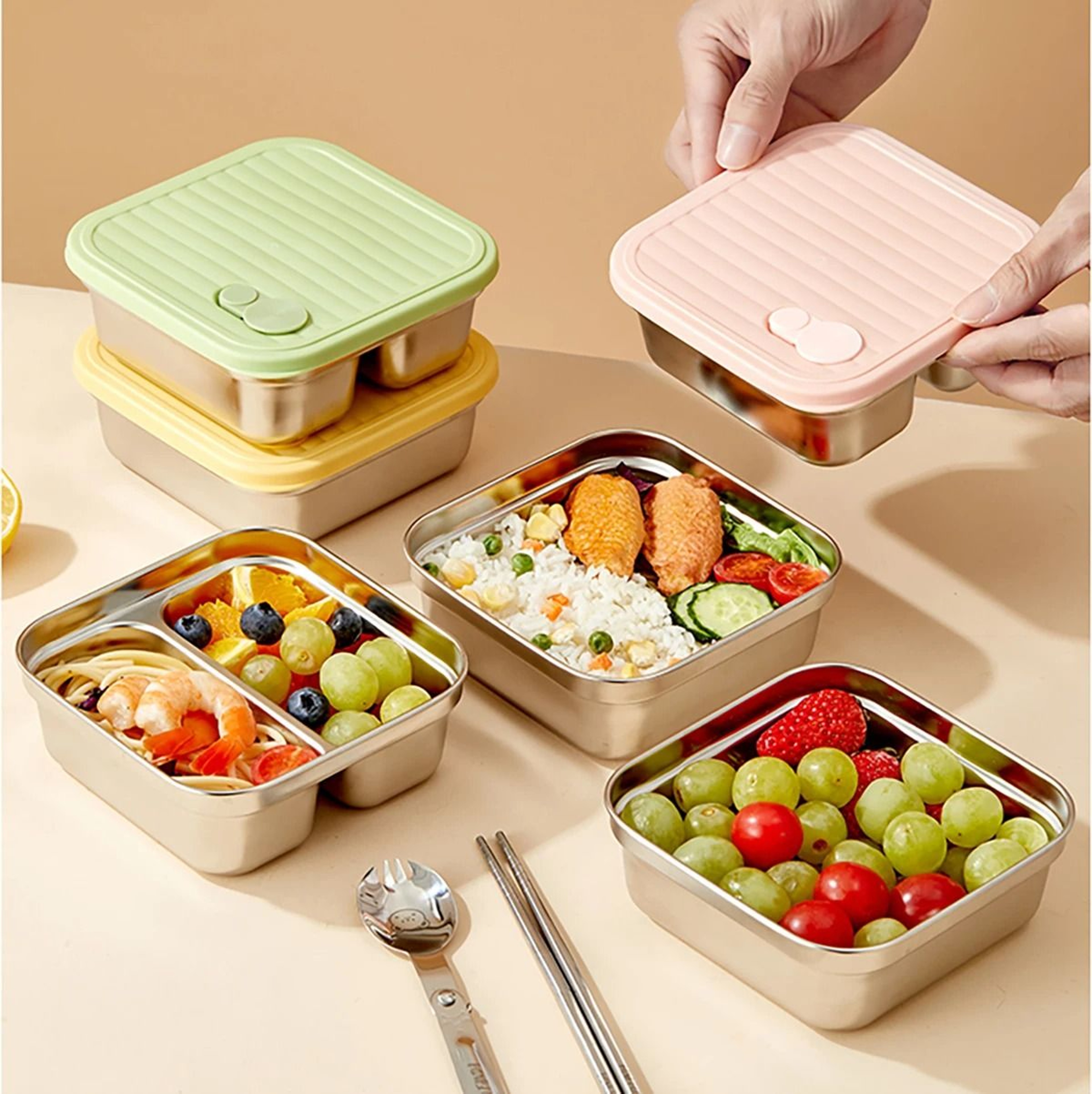 WORTHBUY 304 Stainless Steel Lunch Box With Lid Portable Food Container 0