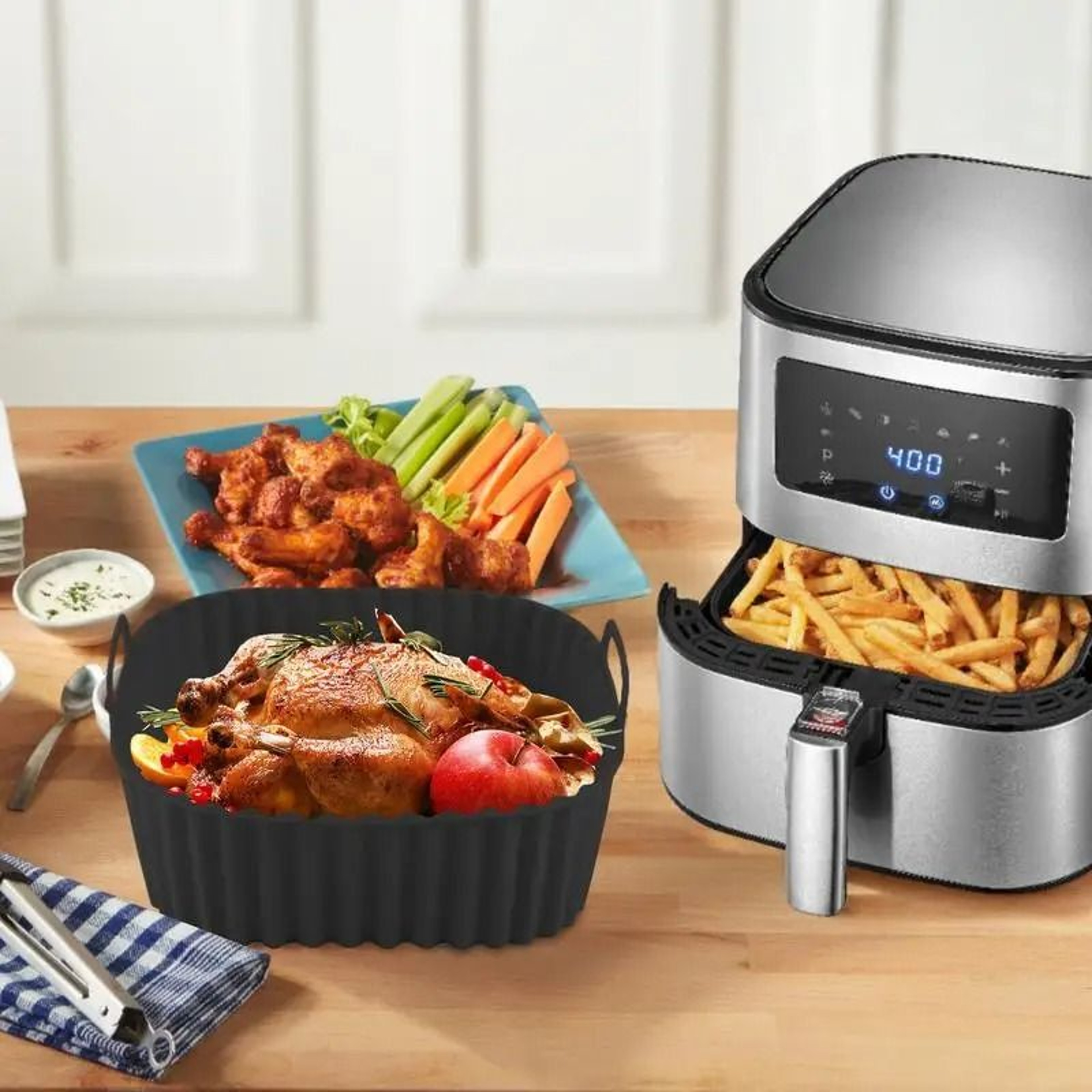 Silicone Square Air Fryer Liner Pot For Reusable NonStick Cooking Bowl 1