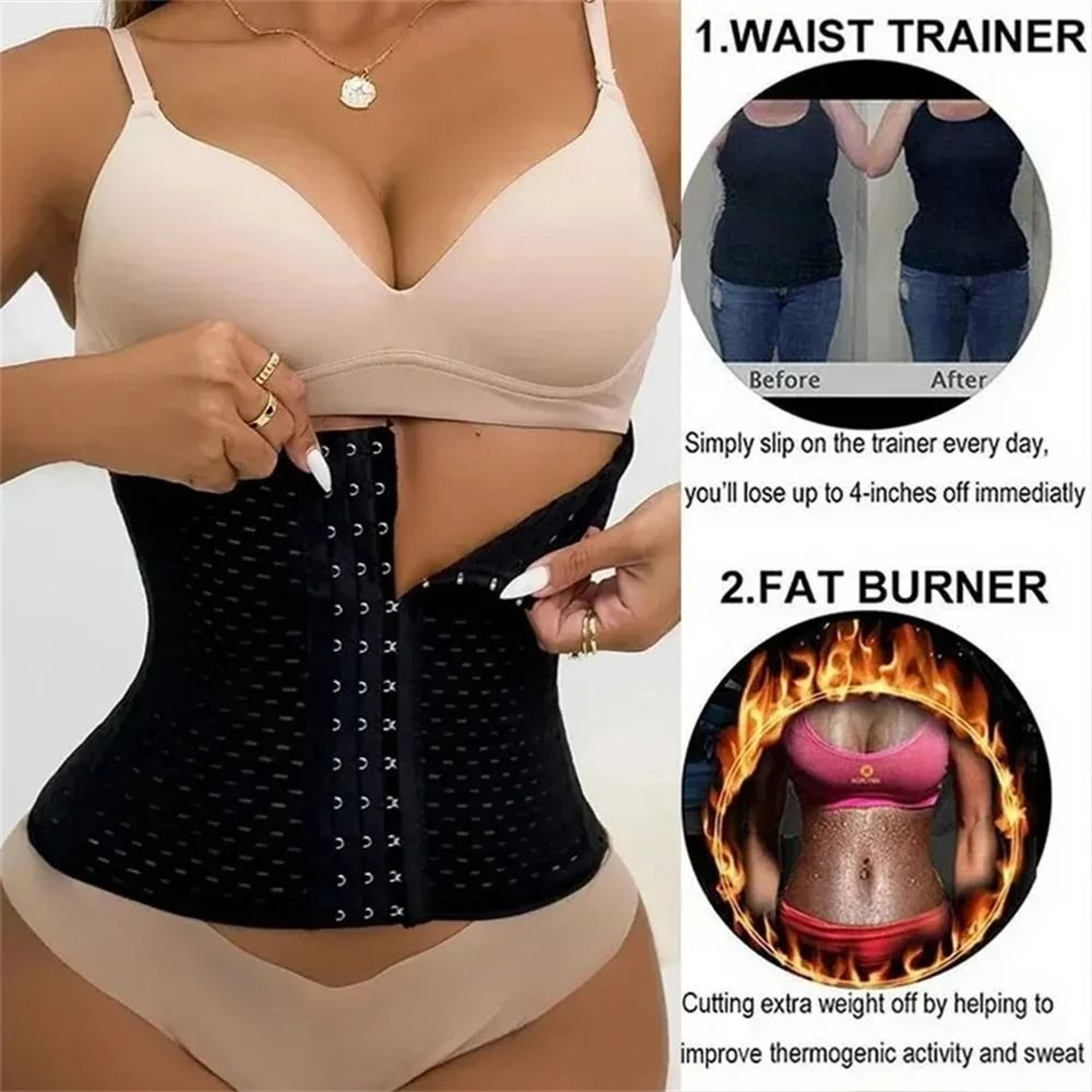 Women Body Shapewear Tummy Slimming Black Belly Band Postpartum Corset 4