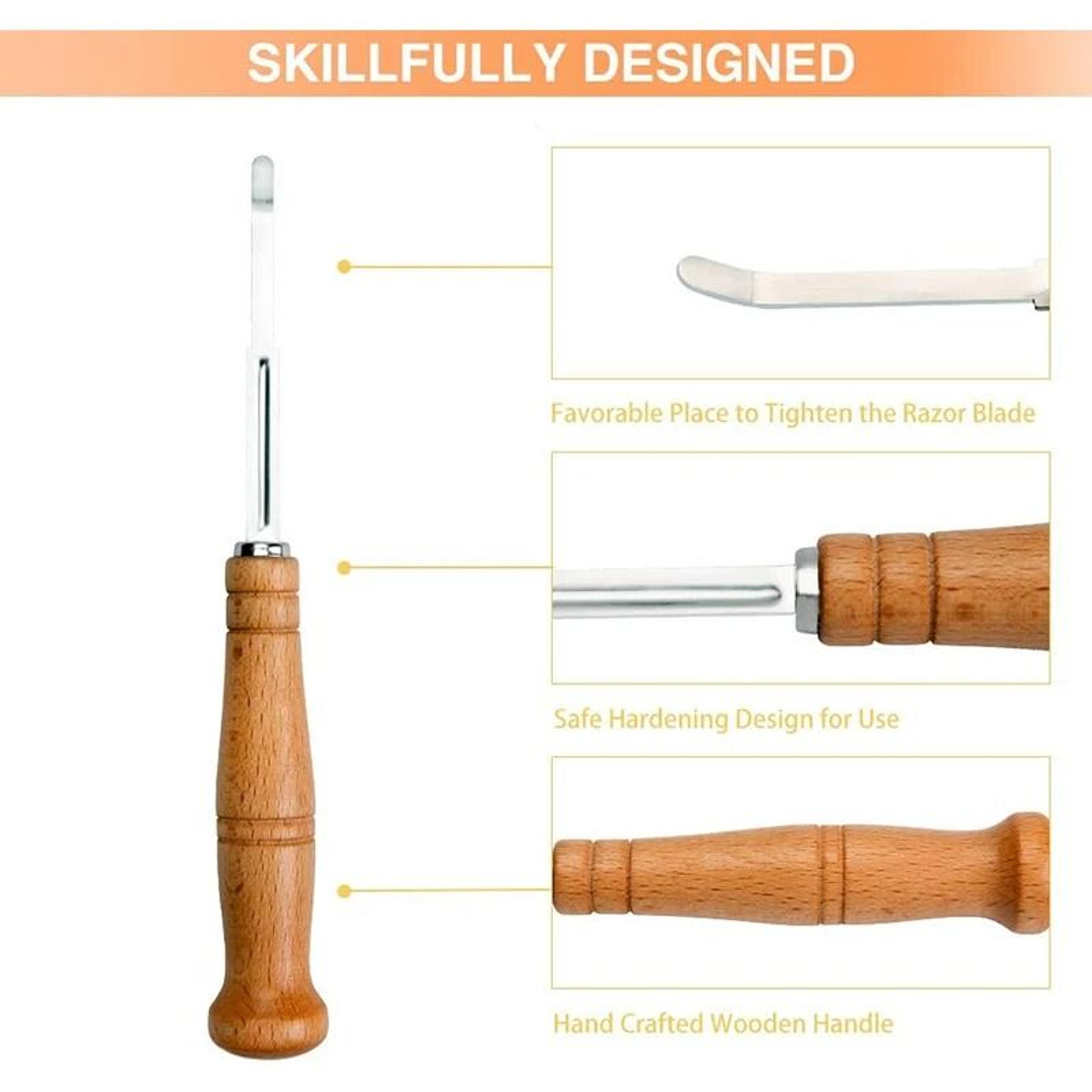Premium Stainless Steel Bread Lame With Wooden Handle  5 Replacement Blades 1