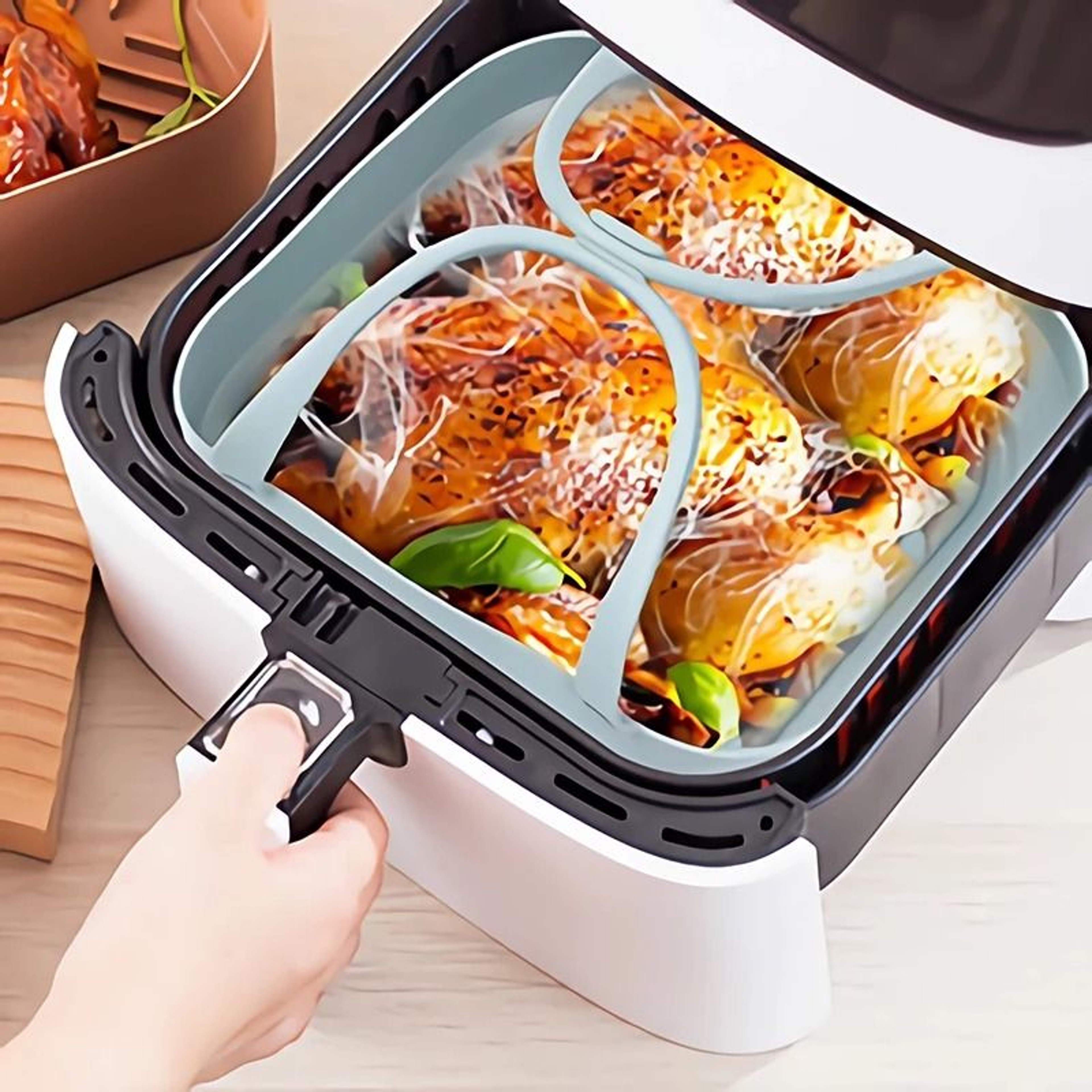 Silicone Foldable Air Fryer Basket With Handle 1