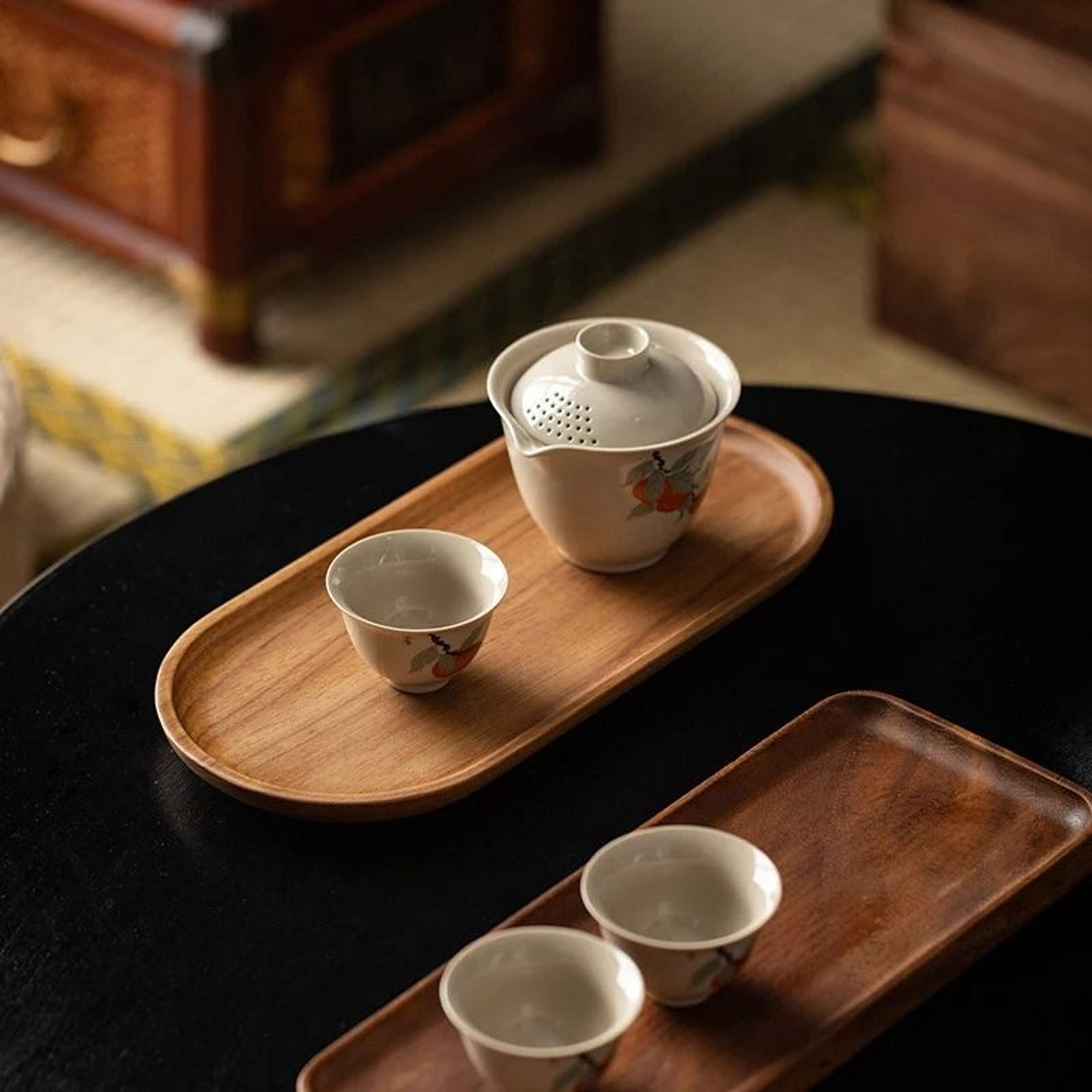 Solid Wood Serving Tray Japanese Style Round Rectangle Dessert Plate 3