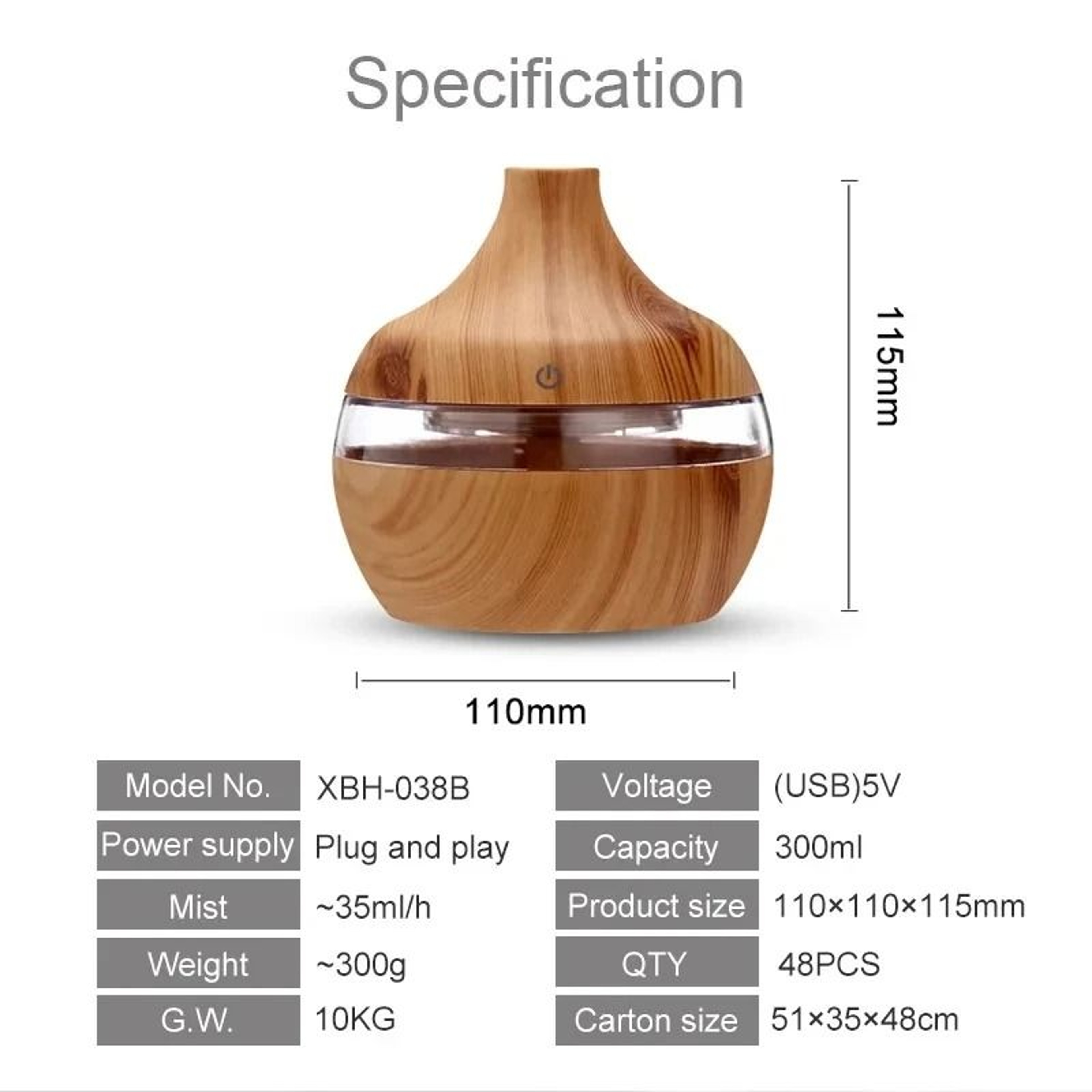 Electric Wood Grain Aroma Diffuser And Cool Mist Humidifier 300ml 4