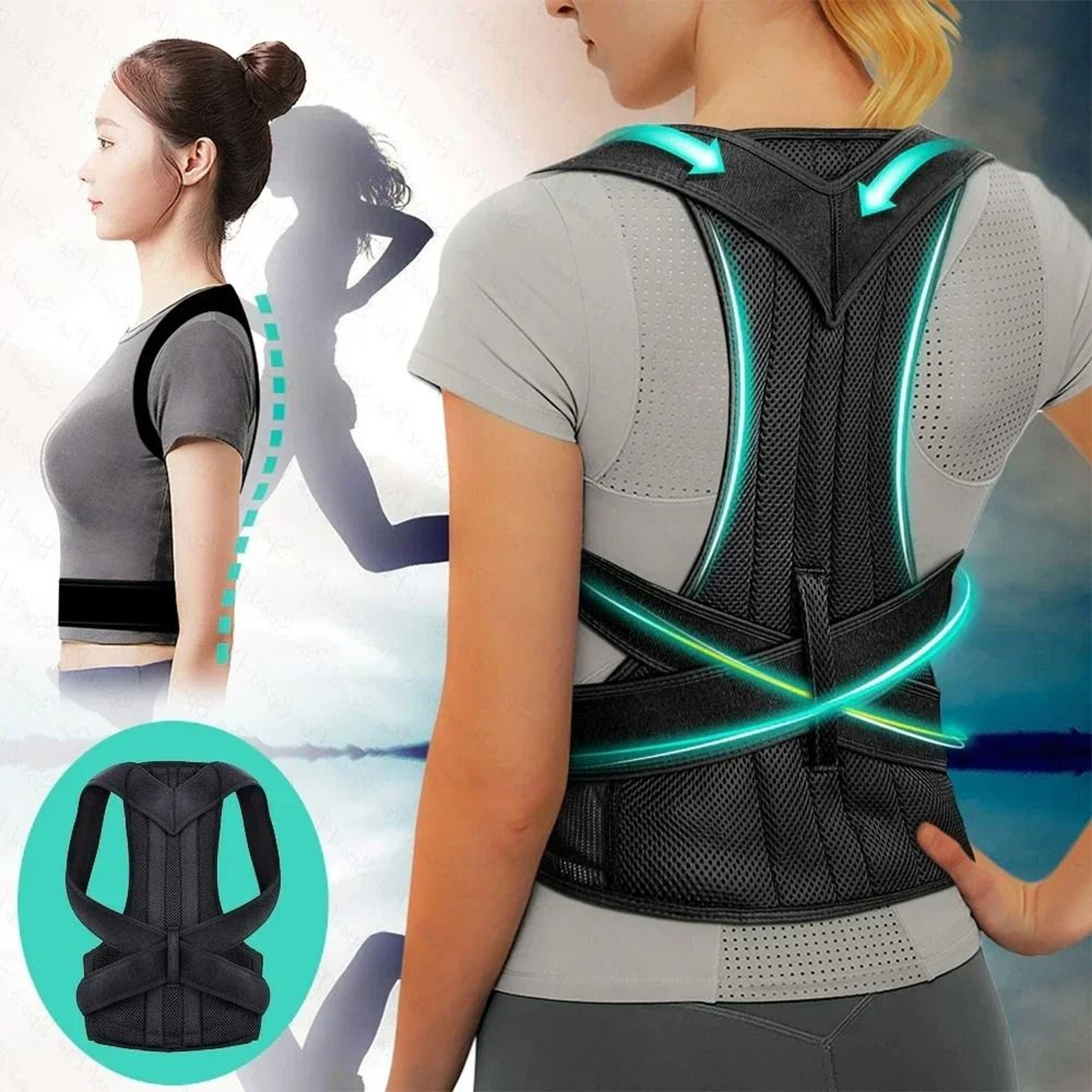 Product Name Adjustable Breathable Polyester Posture Corrector Universal Fit Back Support 0
