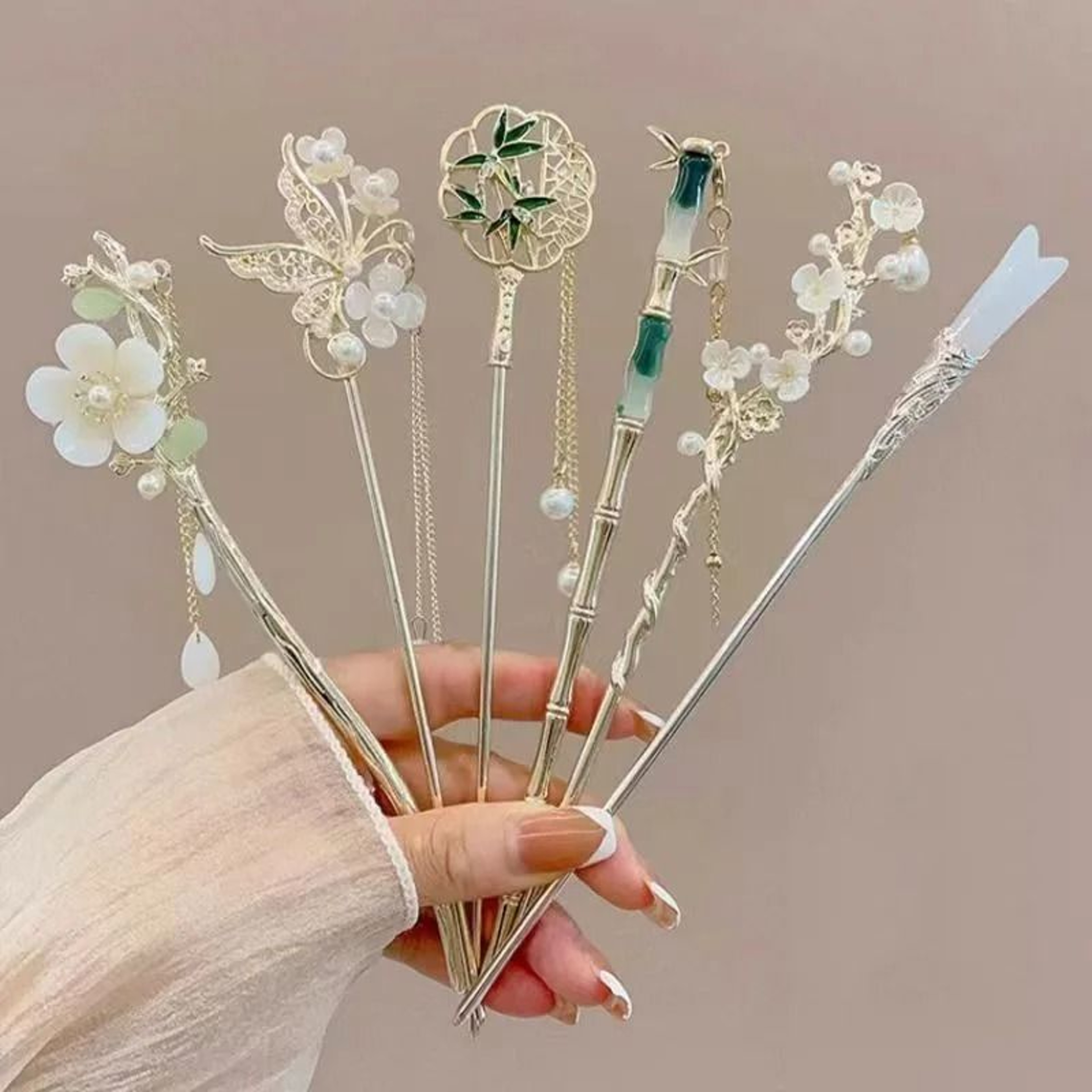 Elegant Chinese Style Tassel Hair Stick Traditional Floral Hairpin For Women 12
