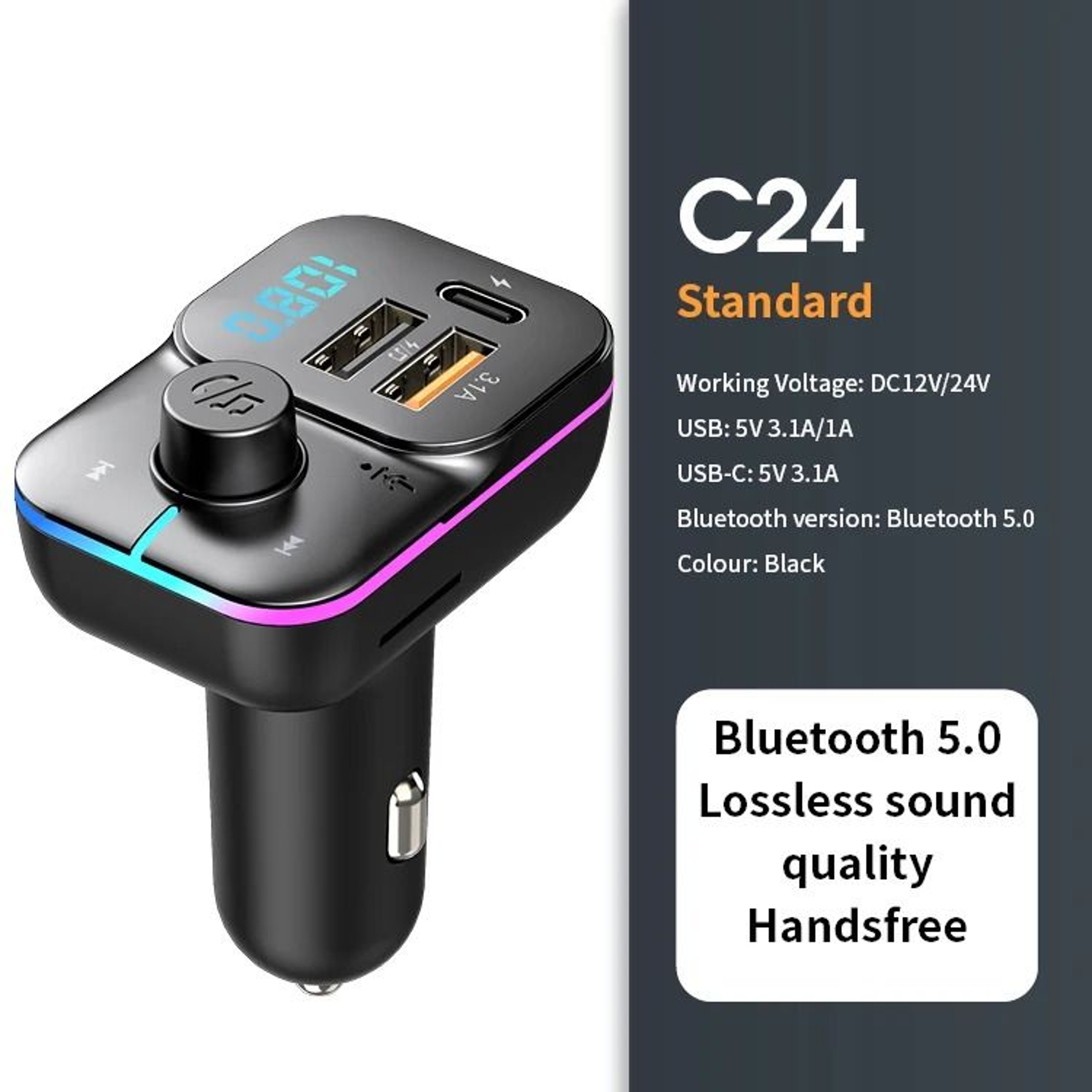 Bluetooth 50 FM Transmitter Handsfree Car Radio Modulator MP3 Player With 225W USB Super Quick Char 9