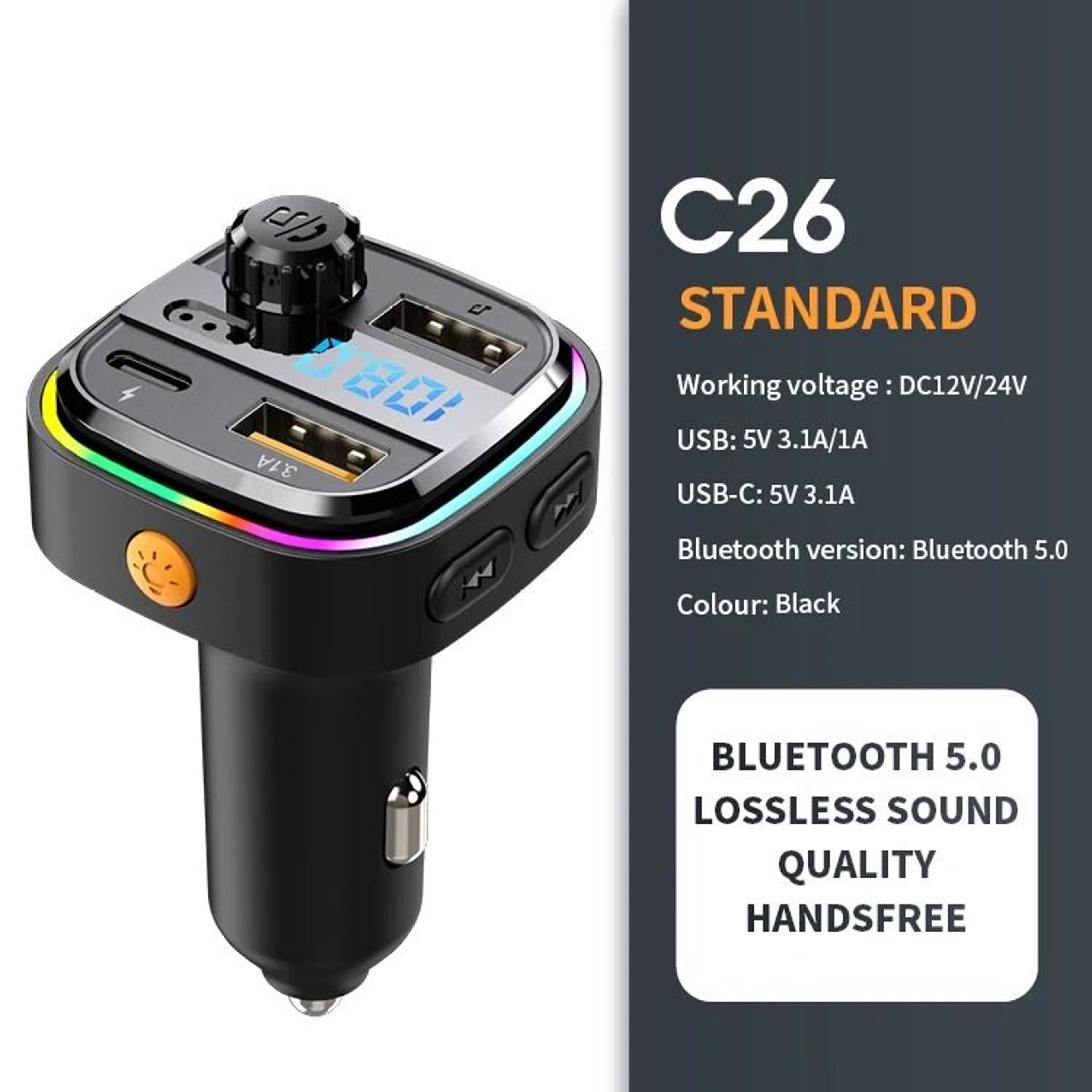 Bluetooth 50 FM Transmitter Handsfree Car Radio Modulator MP3 Player With 225W USB Super Quick Char 10