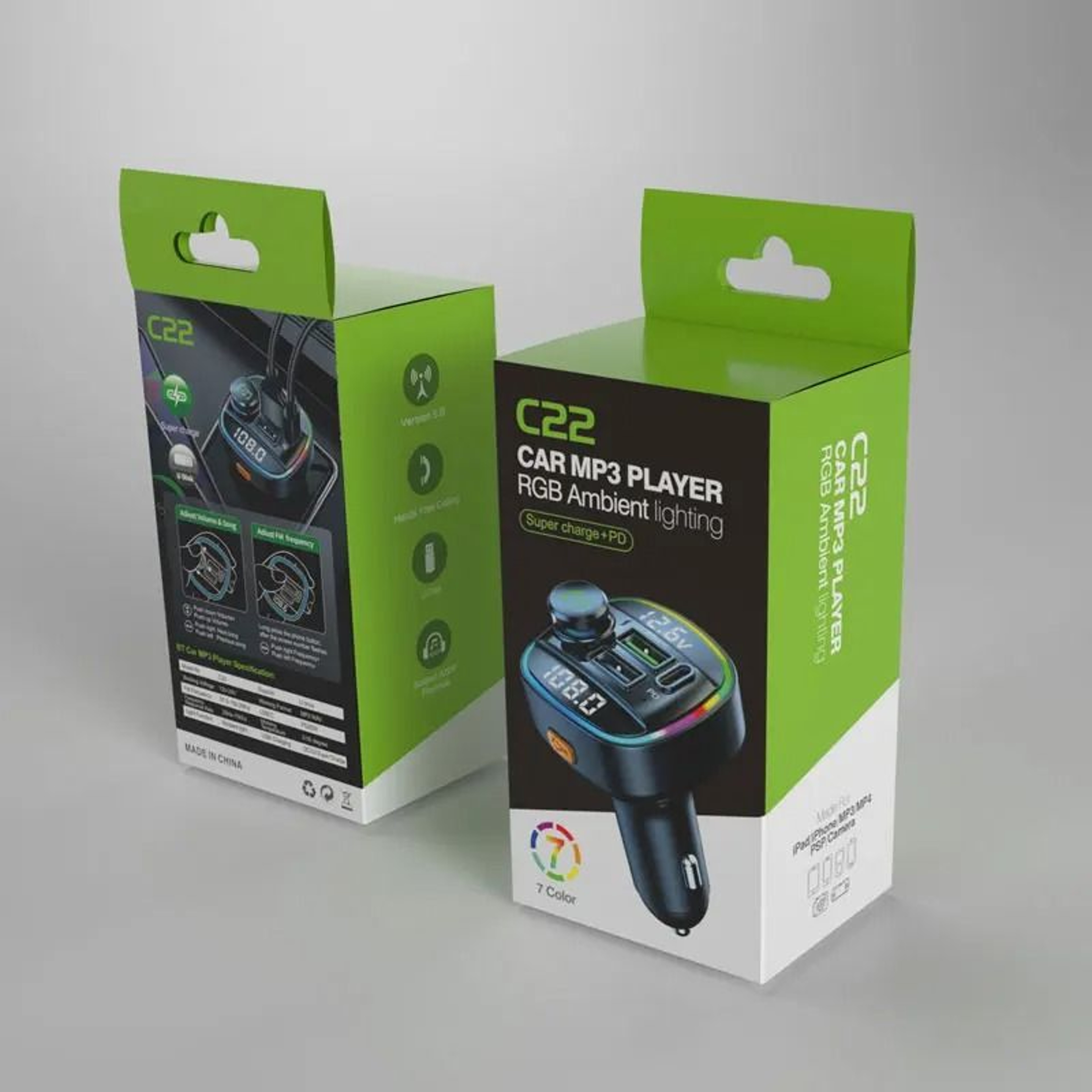 Bluetooth 50 FM Transmitter Handsfree Car Radio Modulator MP3 Player With 225W USB Super Quick Char 5