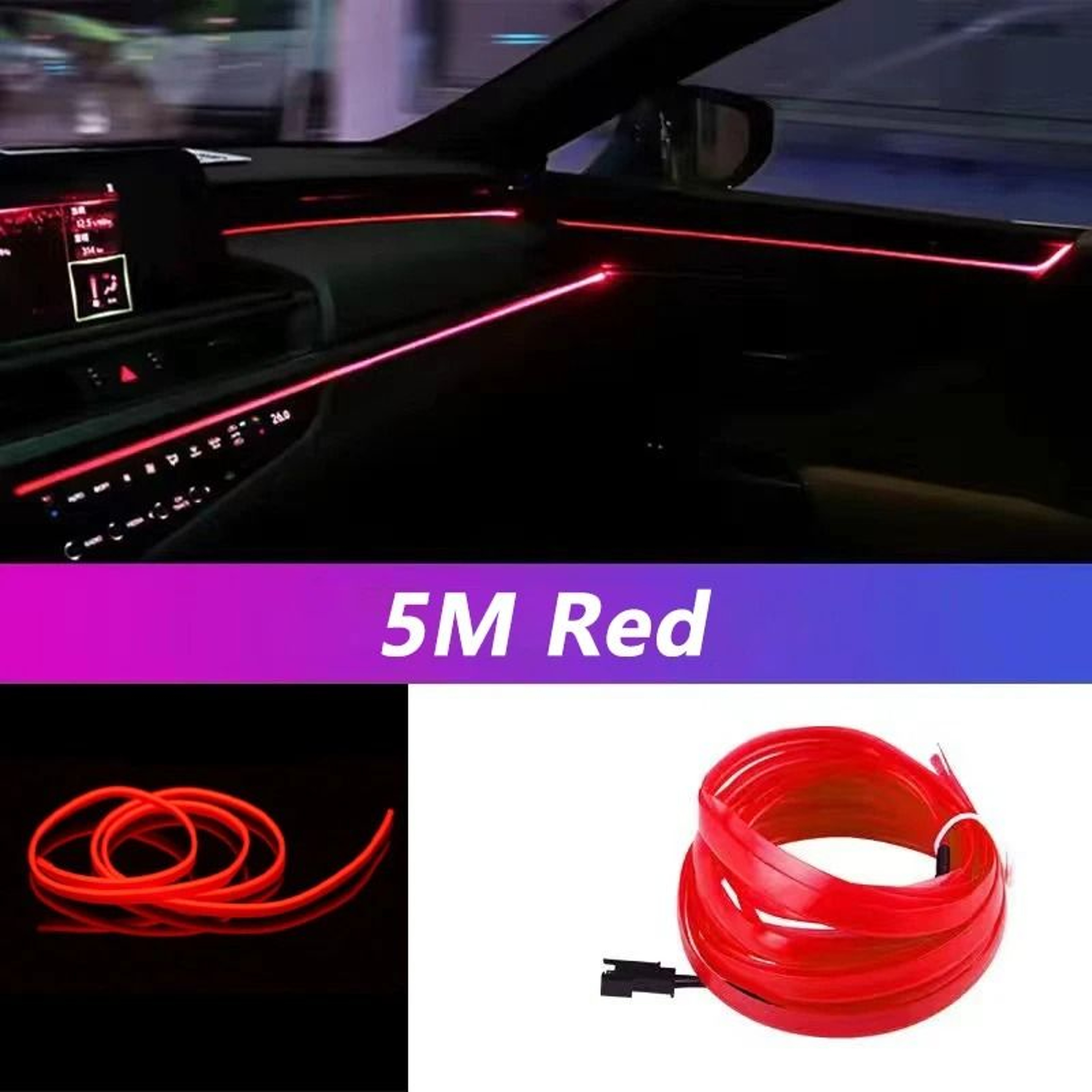 5M Car Interior LED Strip Light Neon Ambient USB Light 7