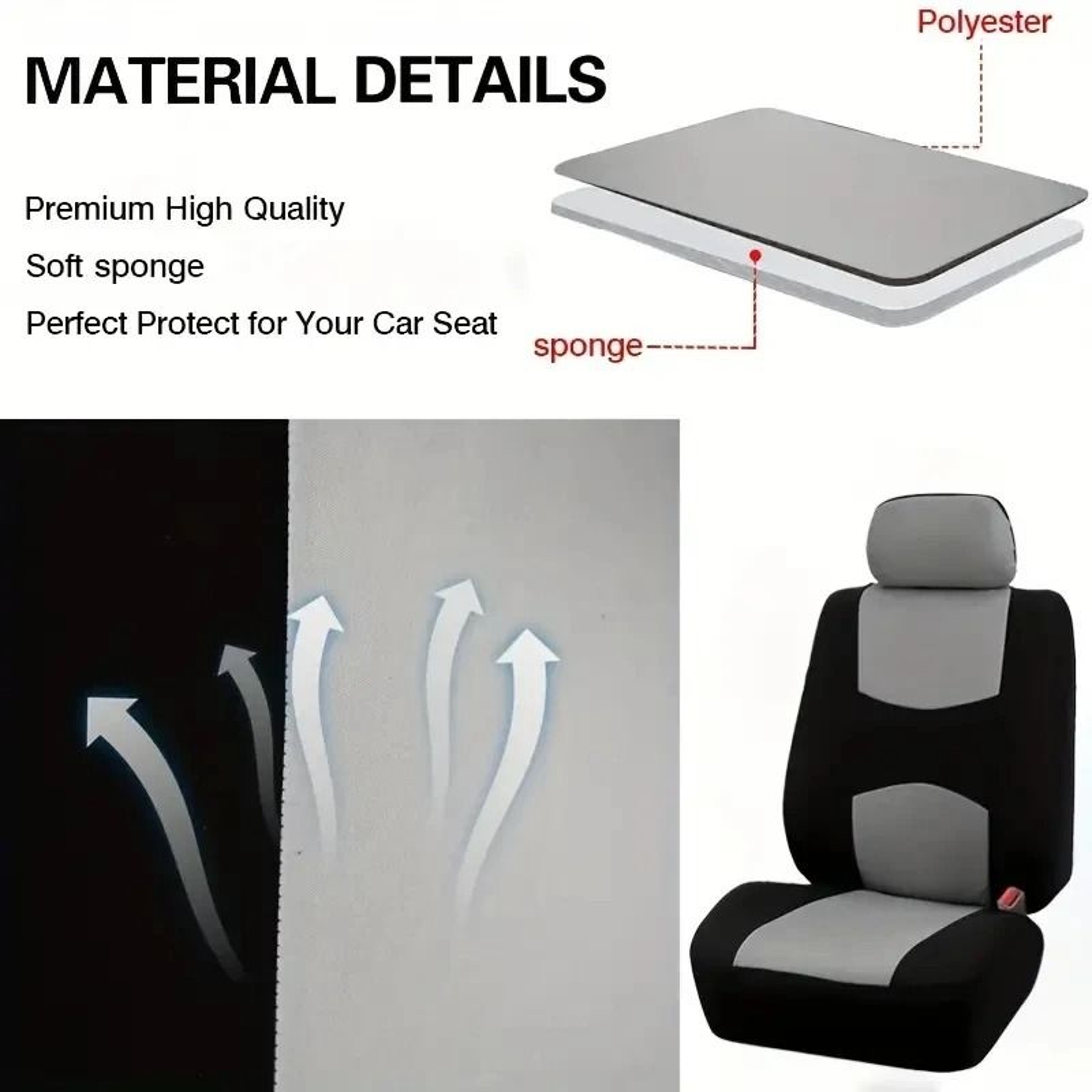 Plain Fabric Bicolor Universal Car Seat Cover Set 3