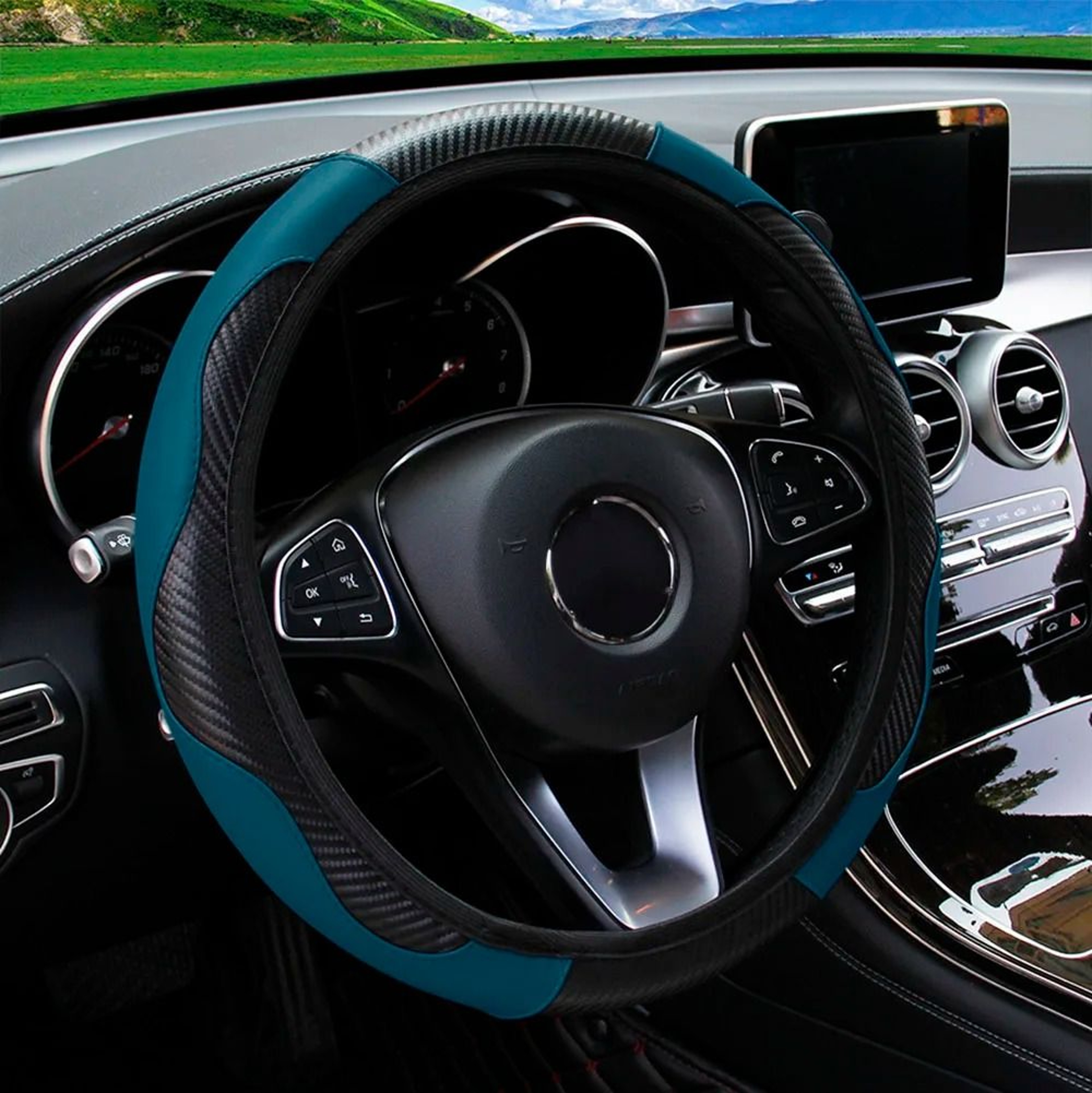 PU Leather Steering Wheel Cover Carbon Fiber Style 14