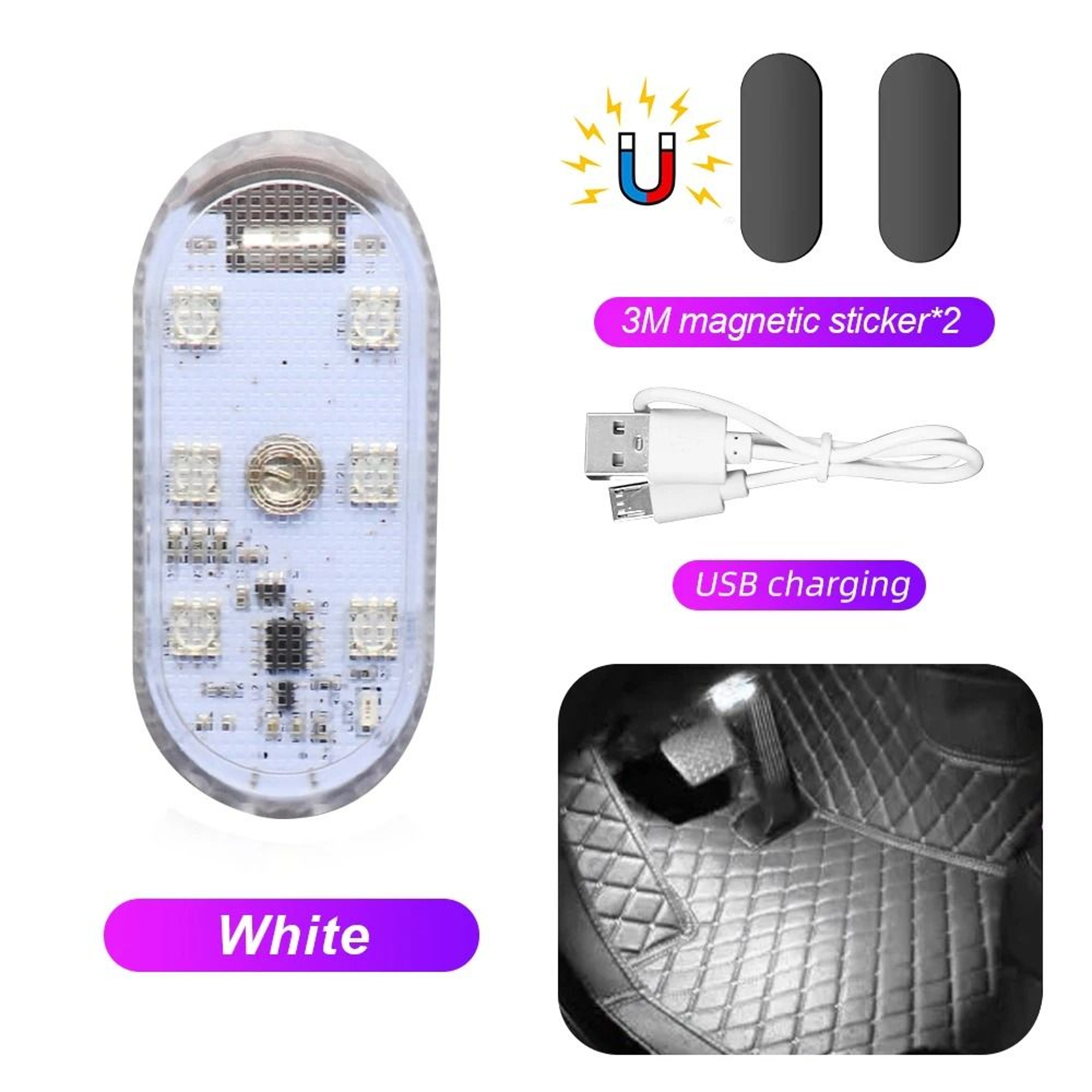 Multi Color Car Interior Wireless Touch LED Light USB Rechargeable 10