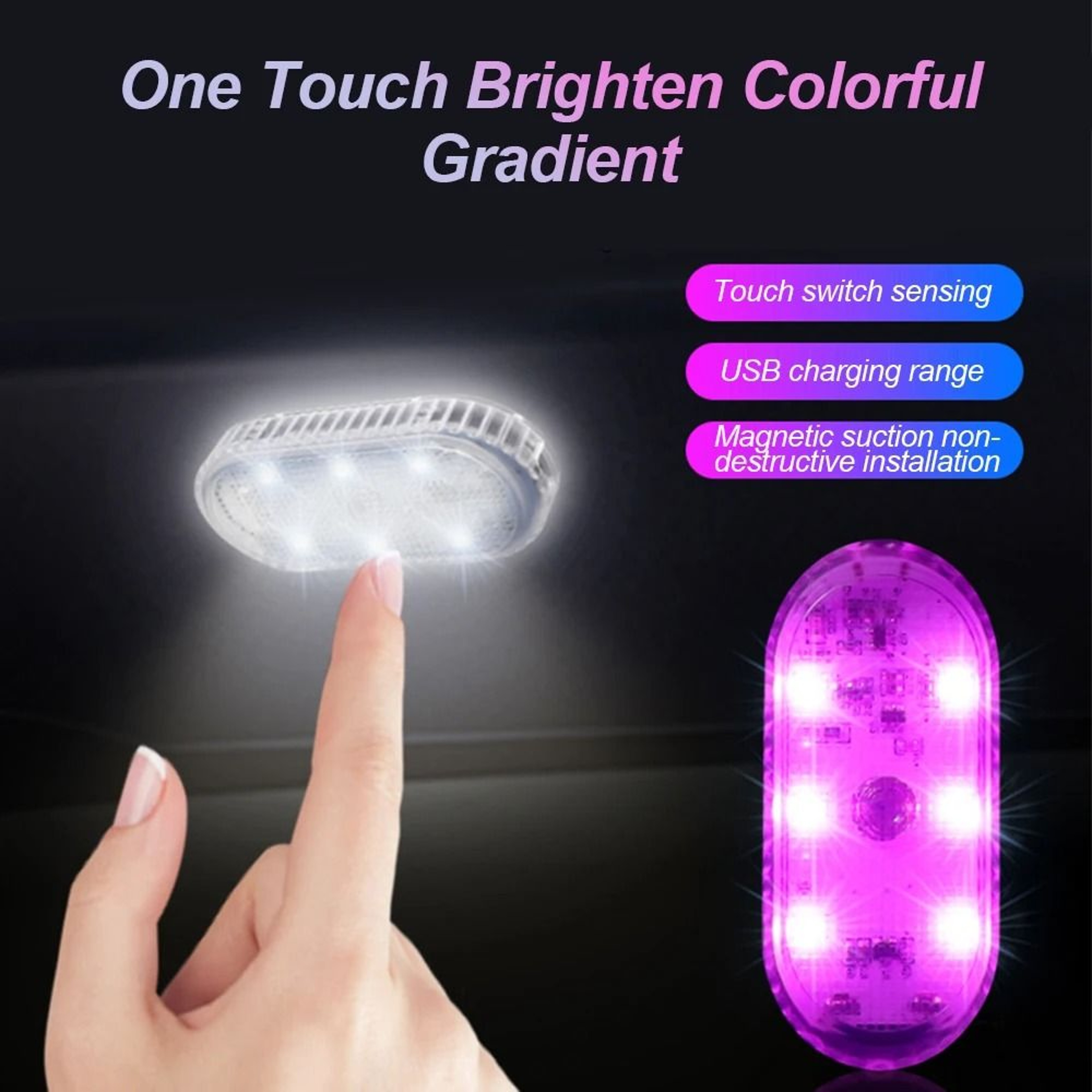 Multi Color Car Interior Wireless Touch LED Light USB Rechargeable 1