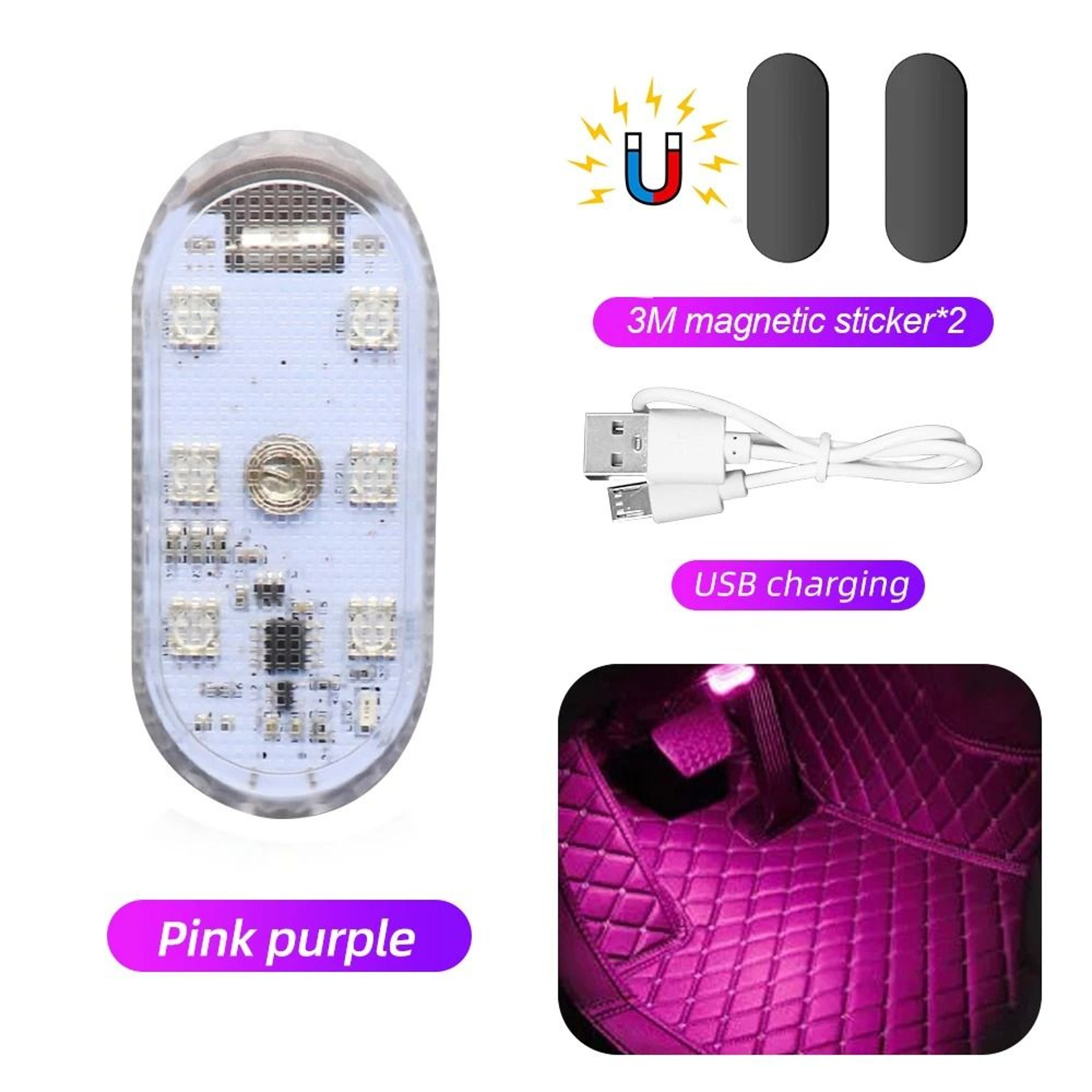 Multi Color Car Interior Wireless Touch LED Light USB Rechargeable 6
