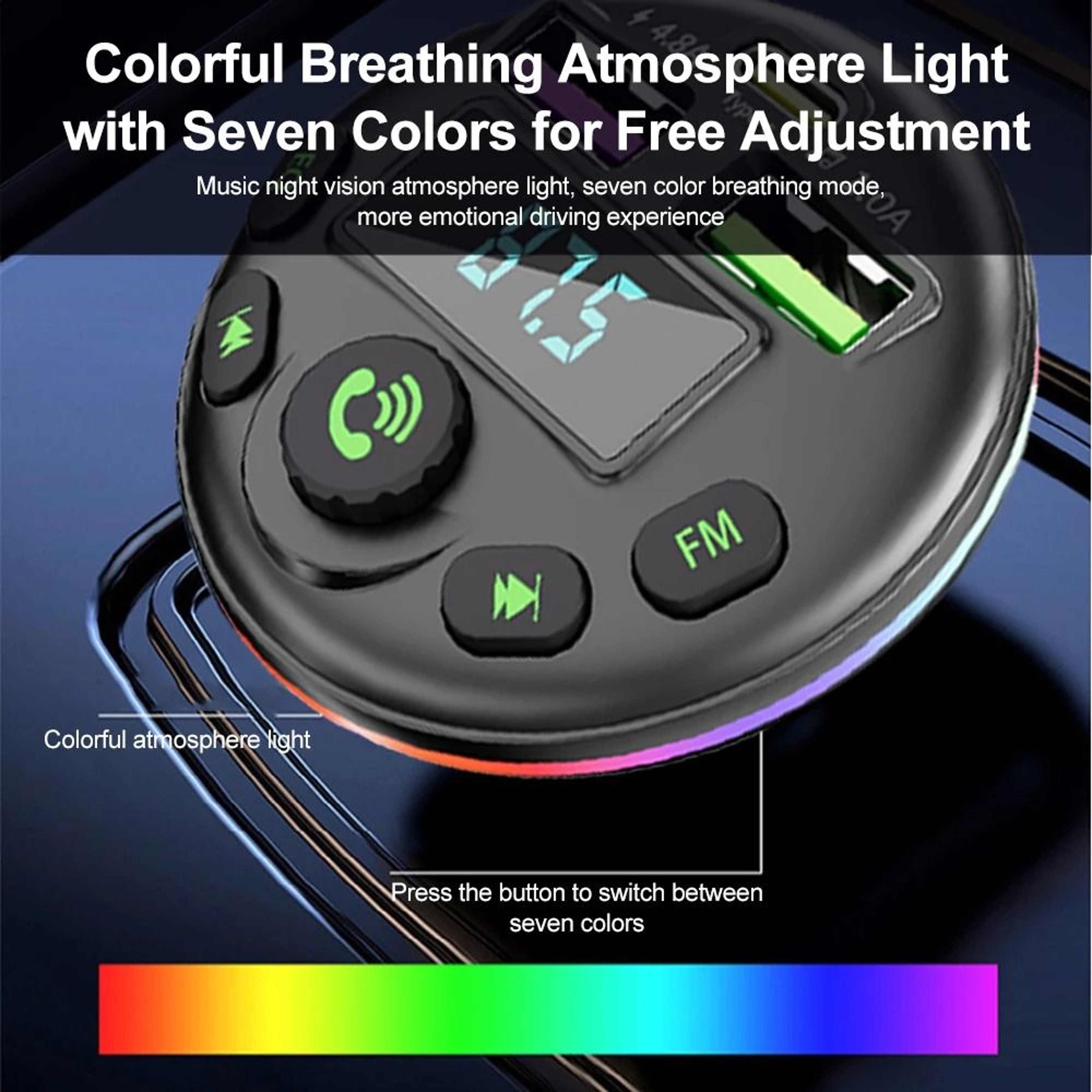 Bluetooth FM Transmitter Car Audio Adapter With Handsfree Calling And Fast Charging 3