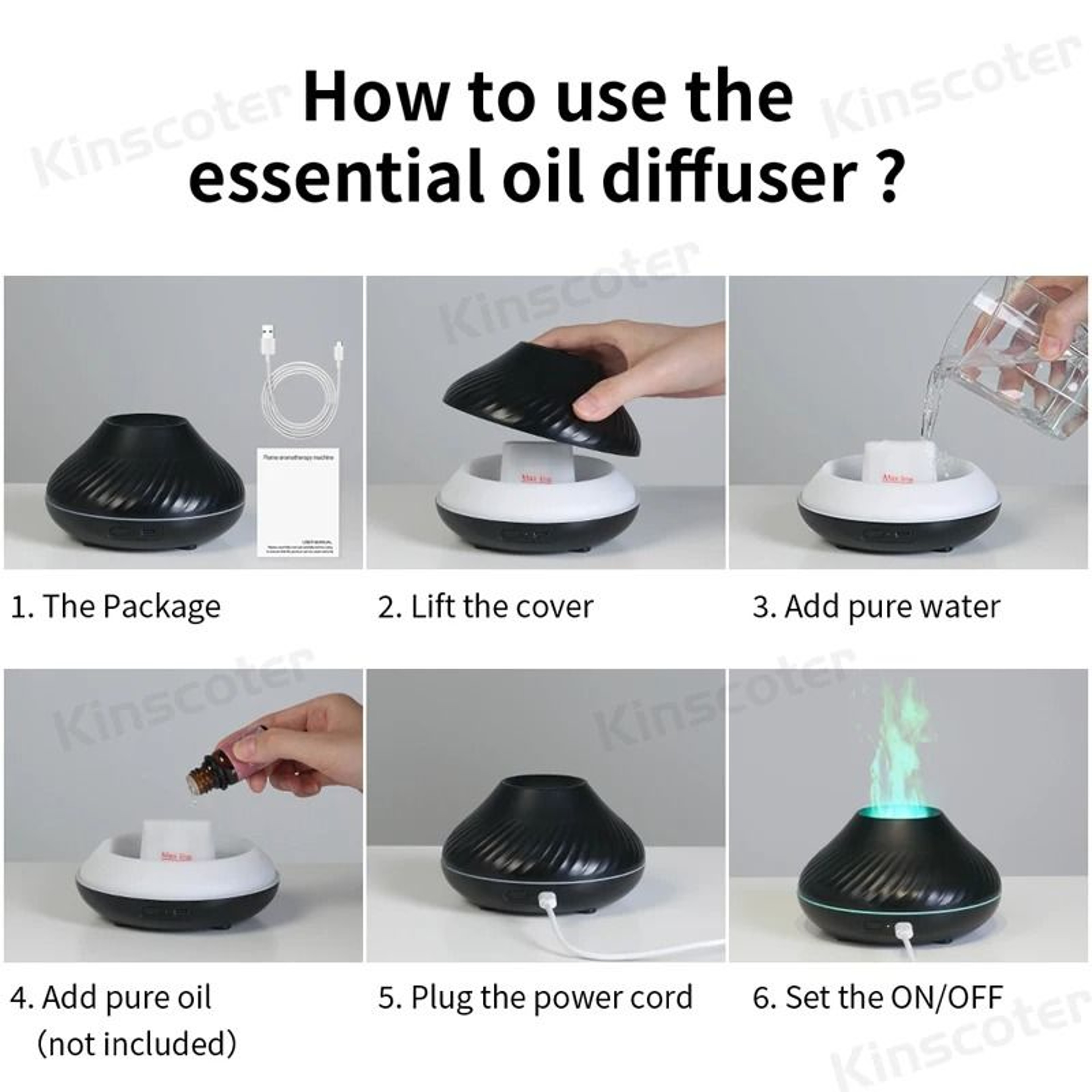 Kinscoter Volcanic Aroma Diffuser 130ml USB Portable Air Humidifier With Color Flame Night Light 5