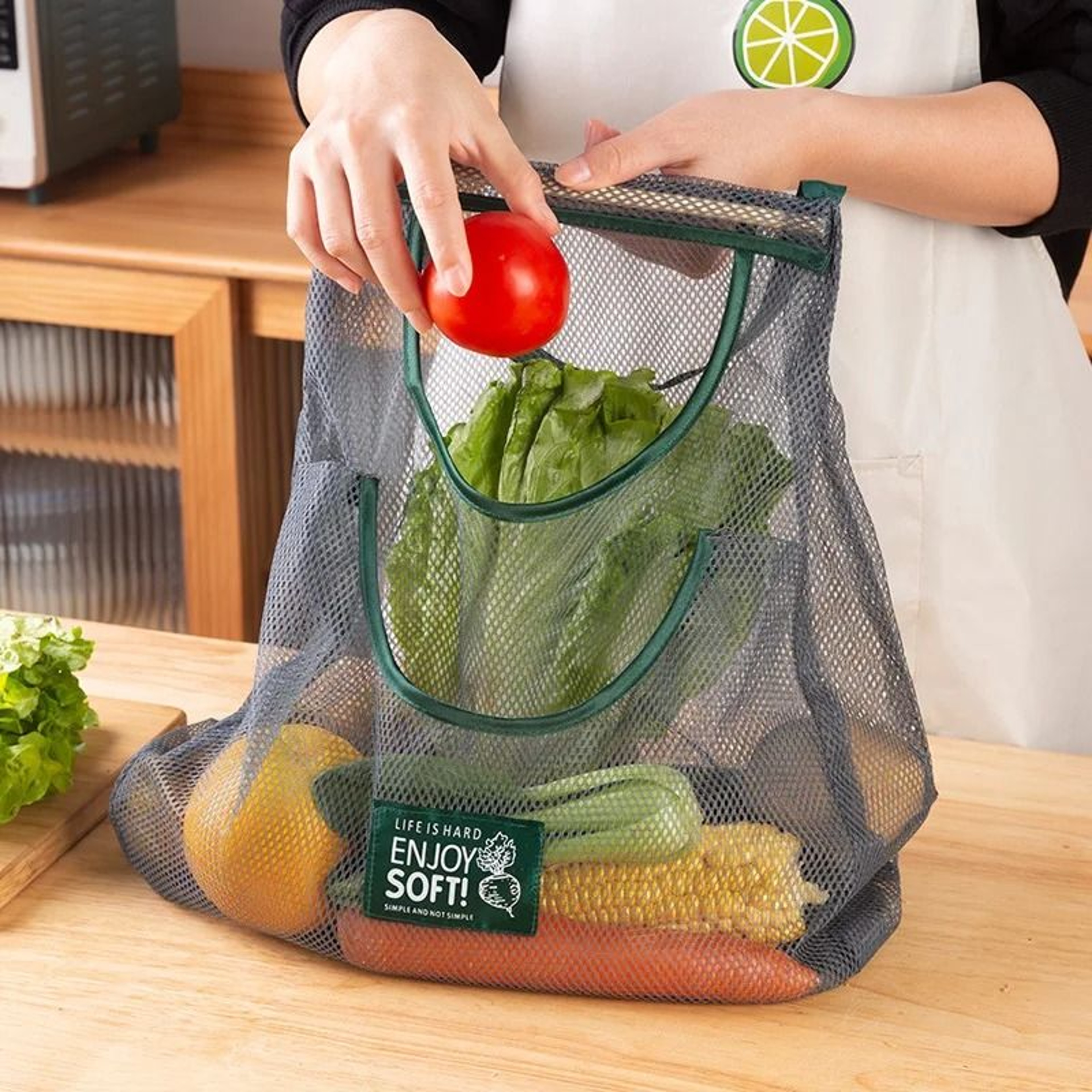 Reusable Hanging Mesh Storage Bags For Kitchen Fruits Vegetables Ginger Garlic Potatoes Onions 2