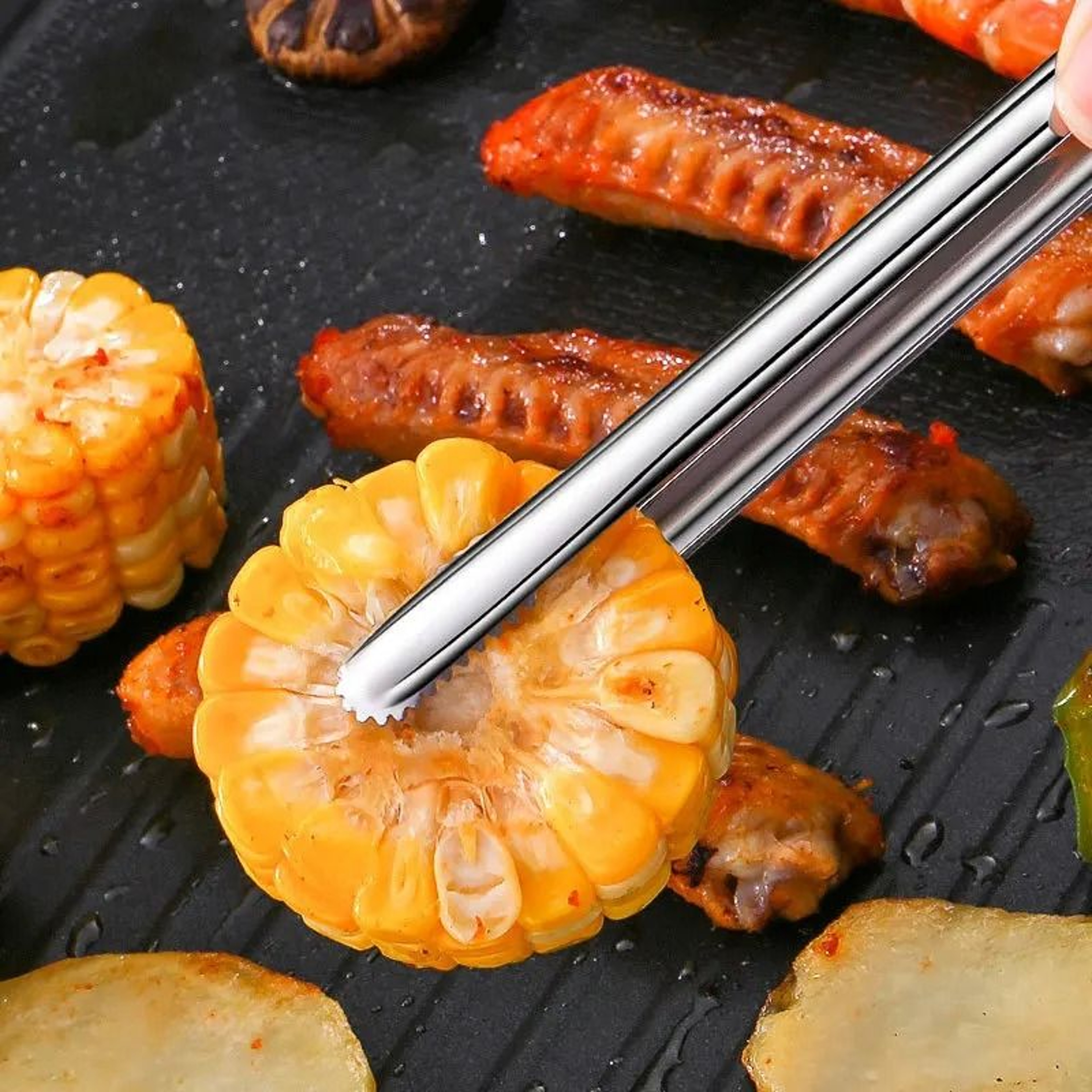 Stainless Steel Grill Tongs Food Clip BBQ Steak Bread Tong Cooking Utensil NonSlip Kitchen Gadget 2