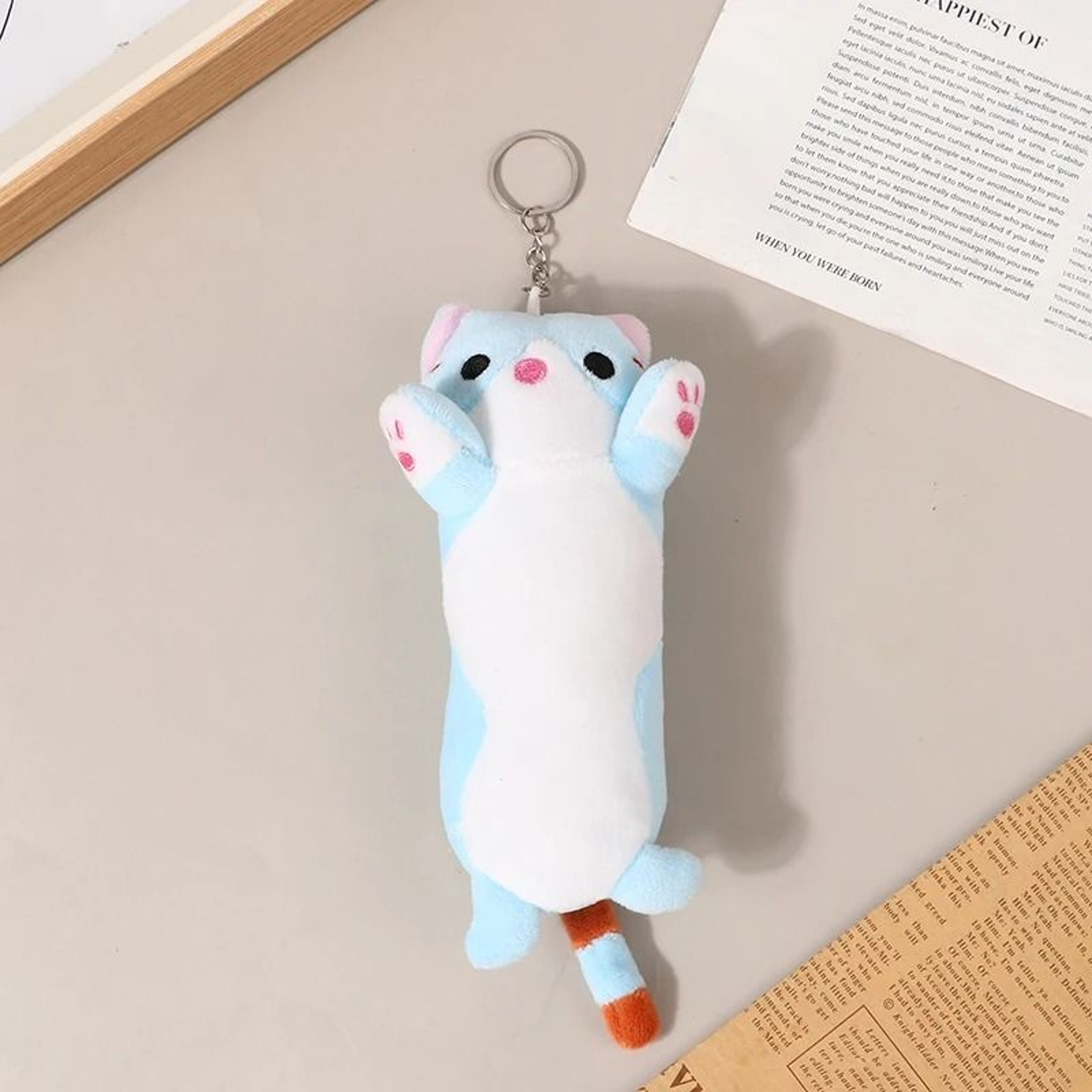 Lovely Long Cat Plush Doll Keychain For Kids And Girls Soft Stuffed Animal Pendant 9