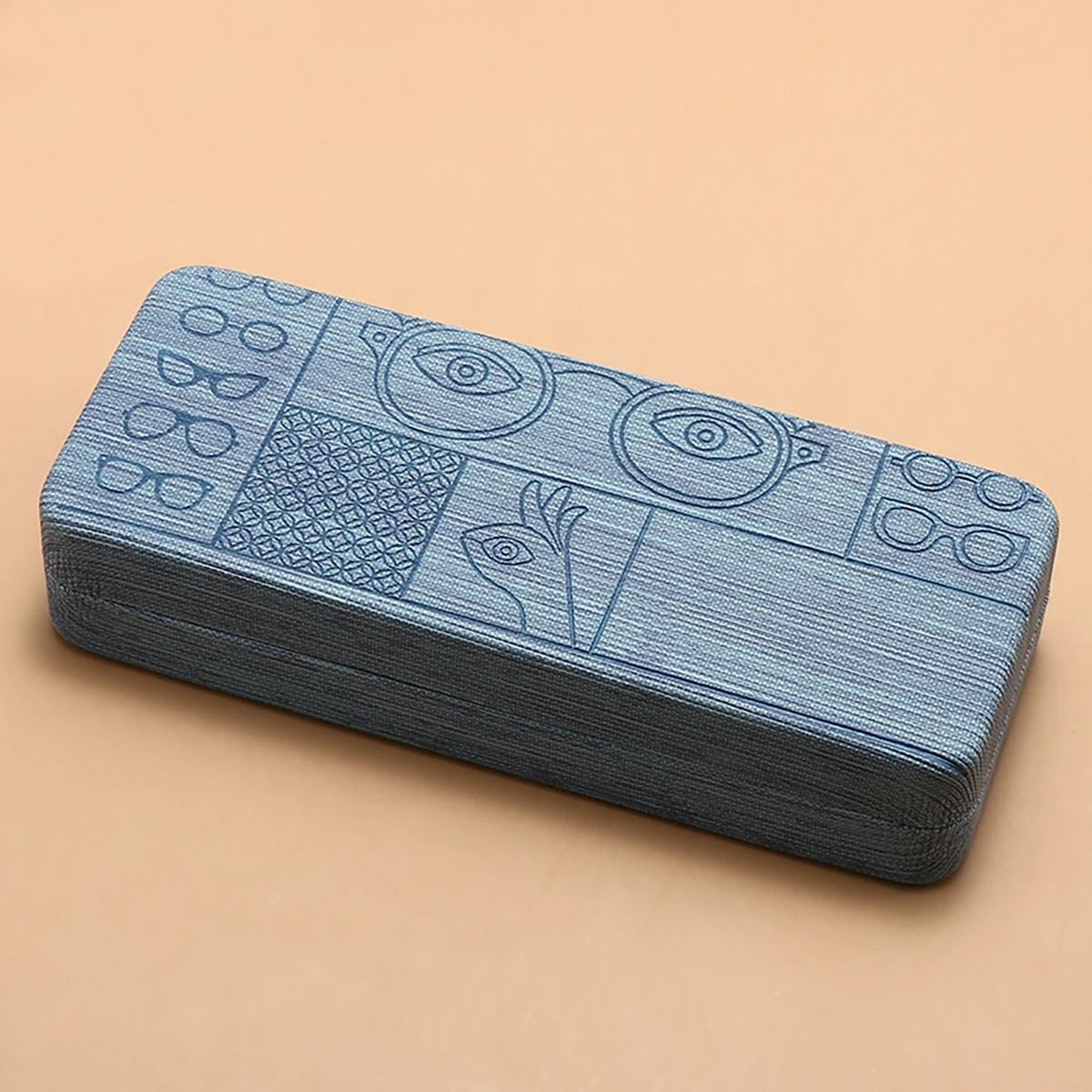 Geometric Pattern Portable Glasses Case Square Eyewear Holder With Embossed Design 3
