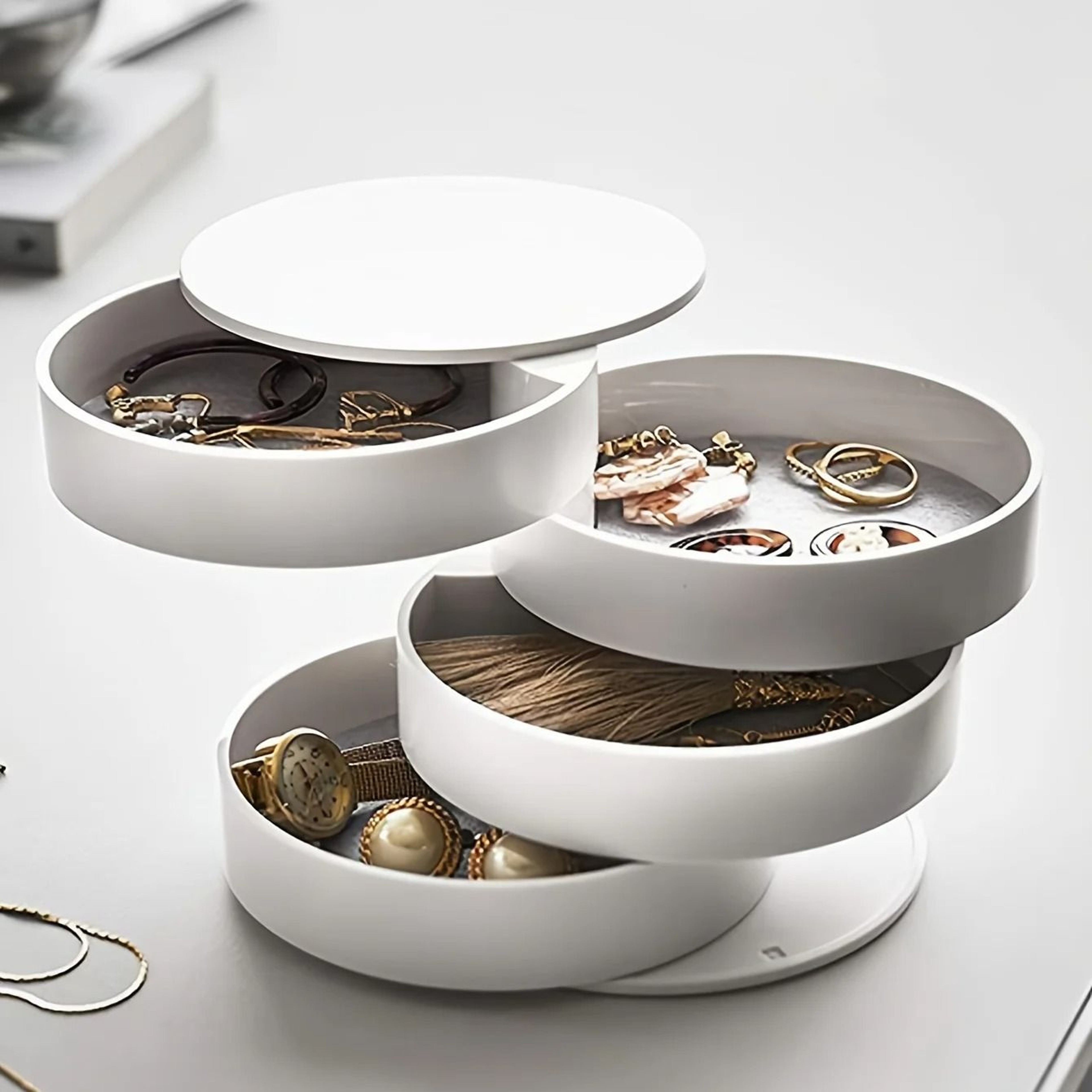 Rotating Multi Layer Desktop Storage Box With Lid Dustproof Jewelry And Makeup Organizer 8