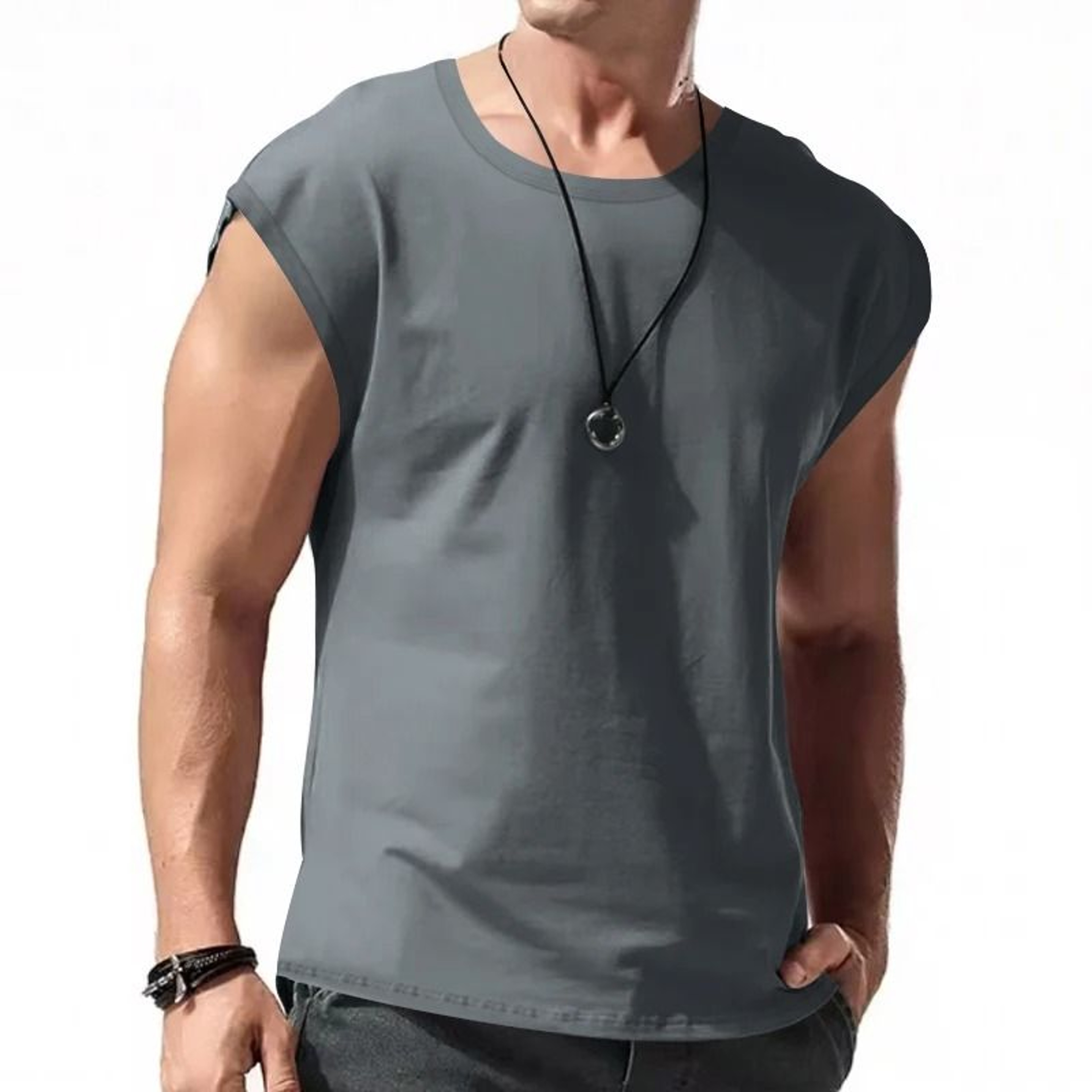 Mens Summer Sleeveless Loose Fit Sports TShirt Vest 8