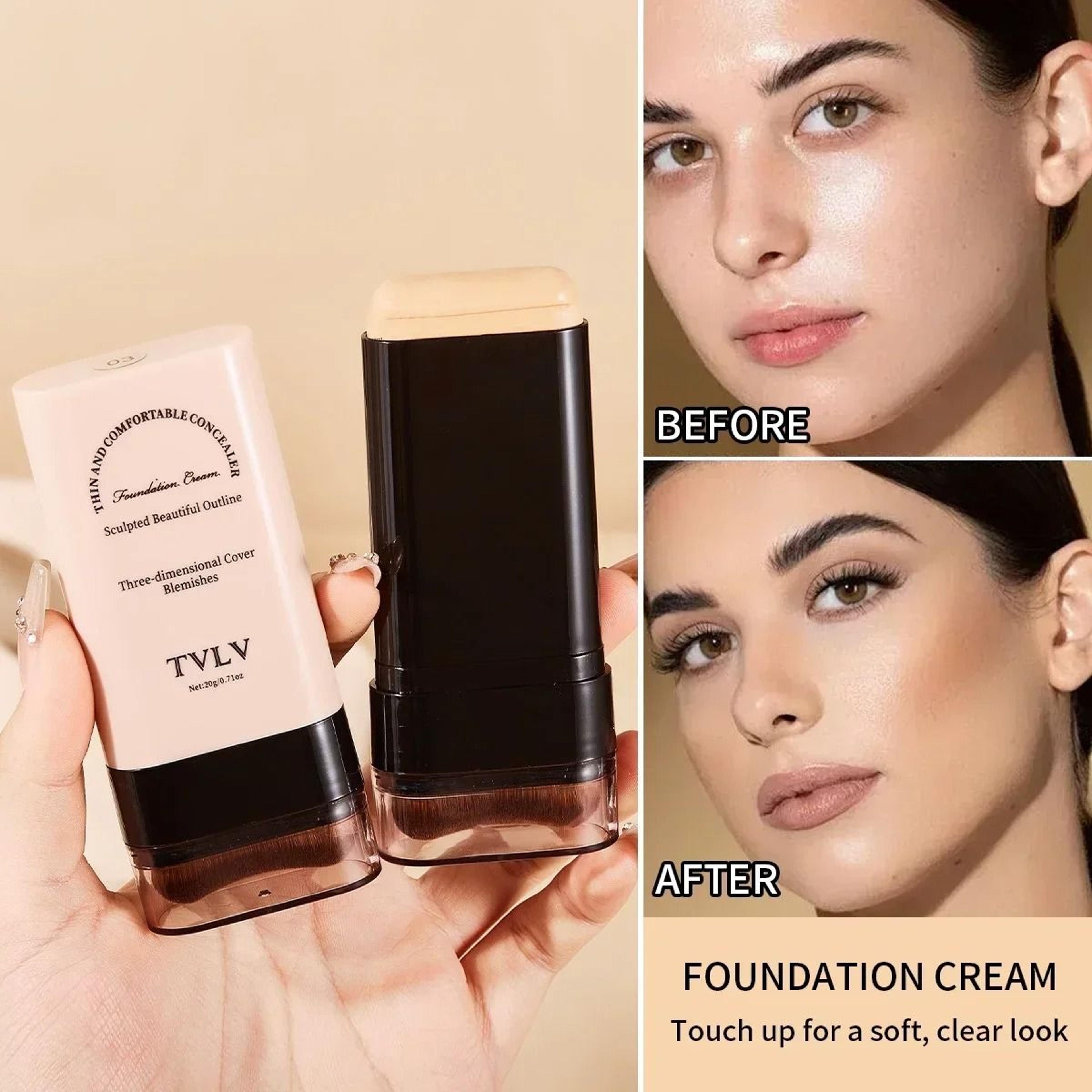 Long Lasting Foundation Makeup Stick With Built In Blending Brush Concealer Coverage 3