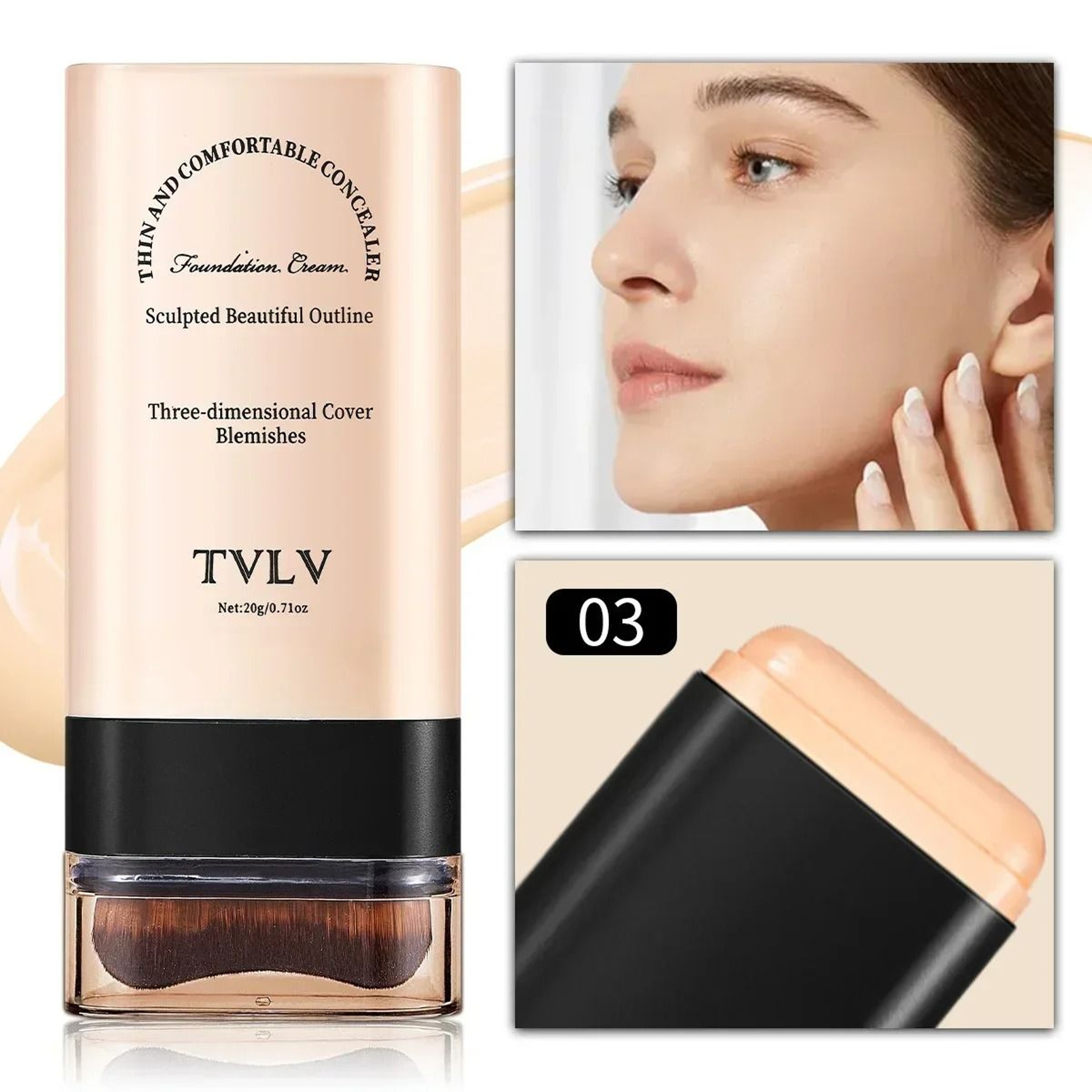 Long Lasting Foundation Makeup Stick With Built In Blending Brush Concealer Coverage 9