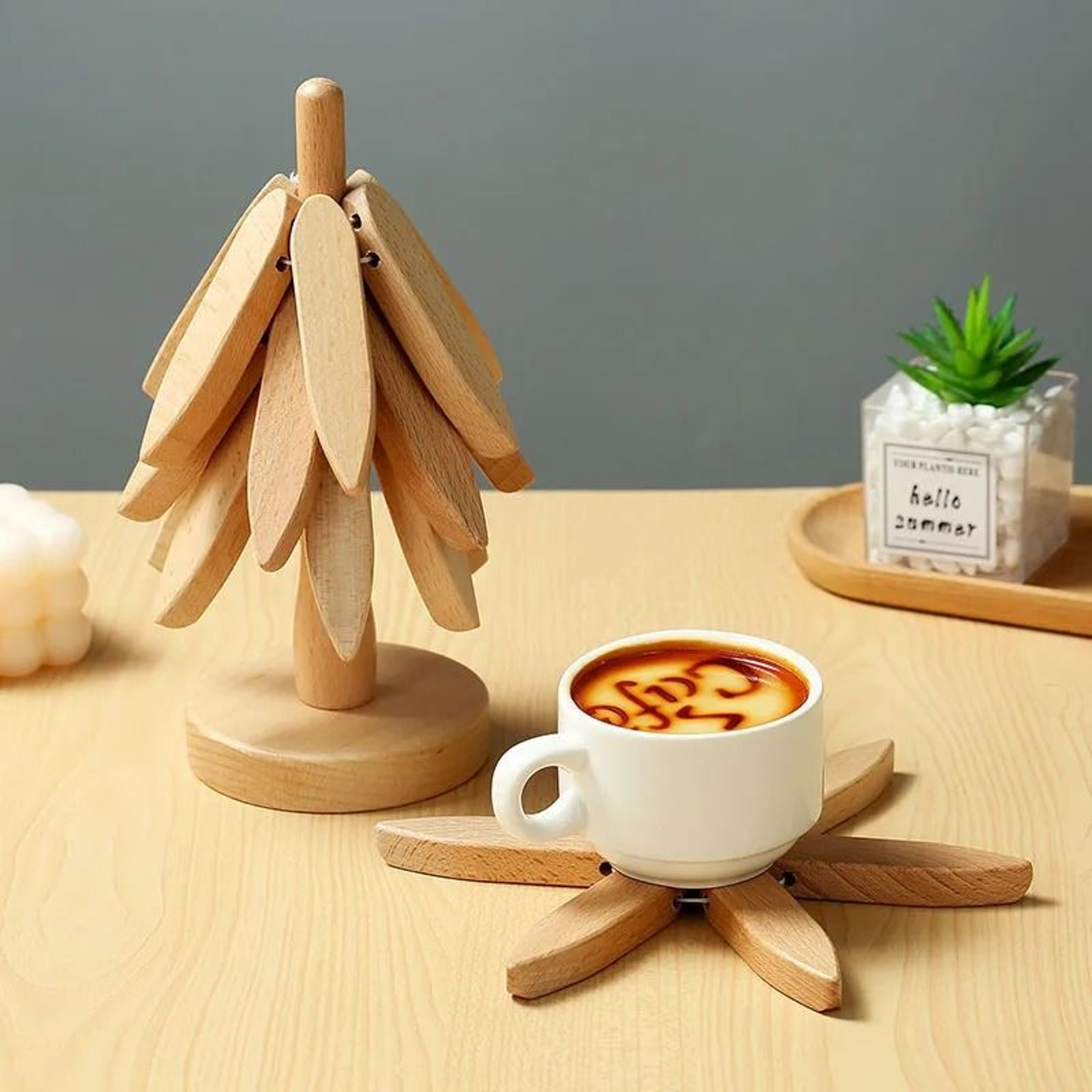 Wooden Tree Design Trivet Set Heat Resistant Table Mats For Pots And Cookware 1