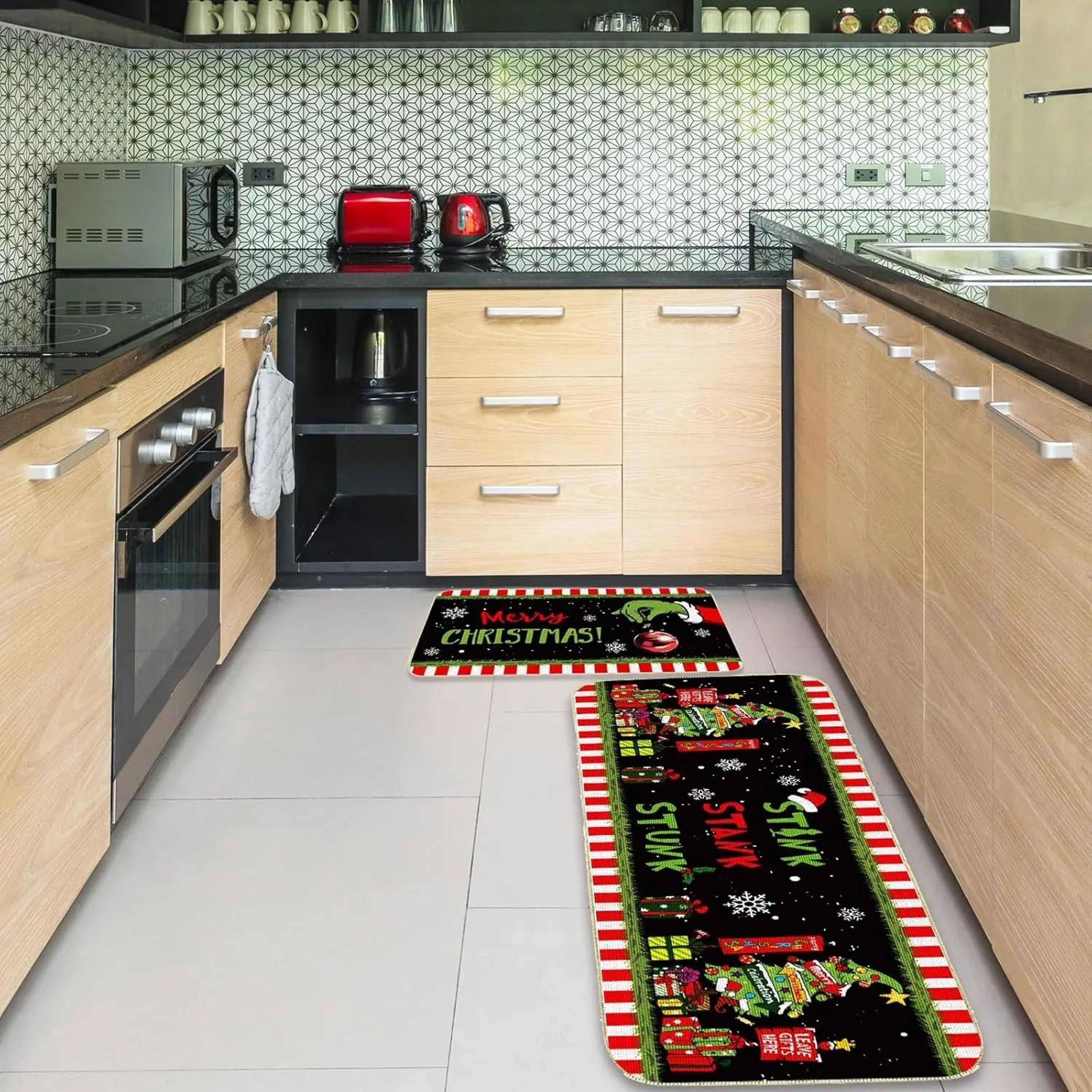 Christmas Gingerbread Man Crystal Velvet Kitchen Floor Mat Set 4