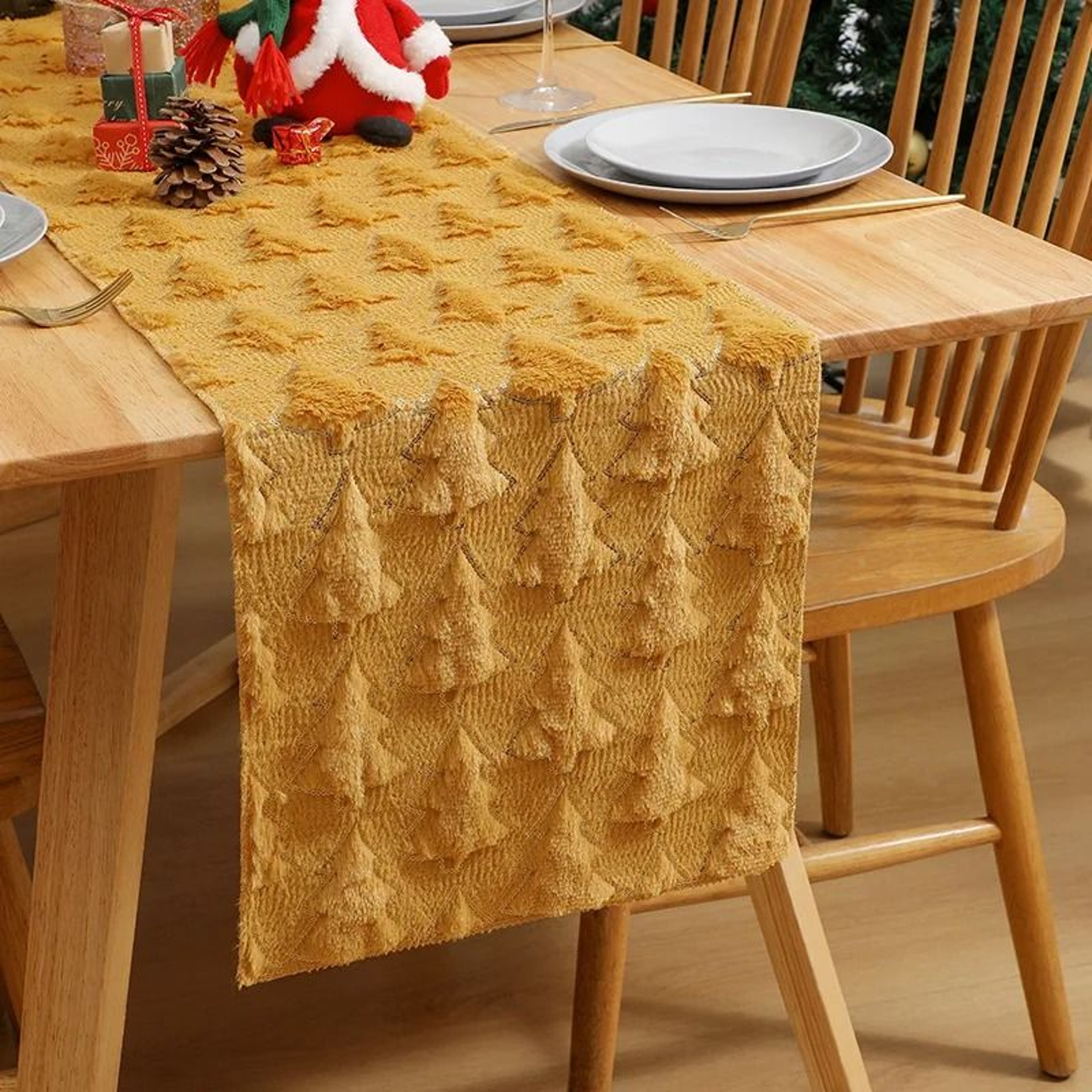 3D Green Christmas Tree Table Runner With Thickened Sequins For Holiday Dining Decor 9