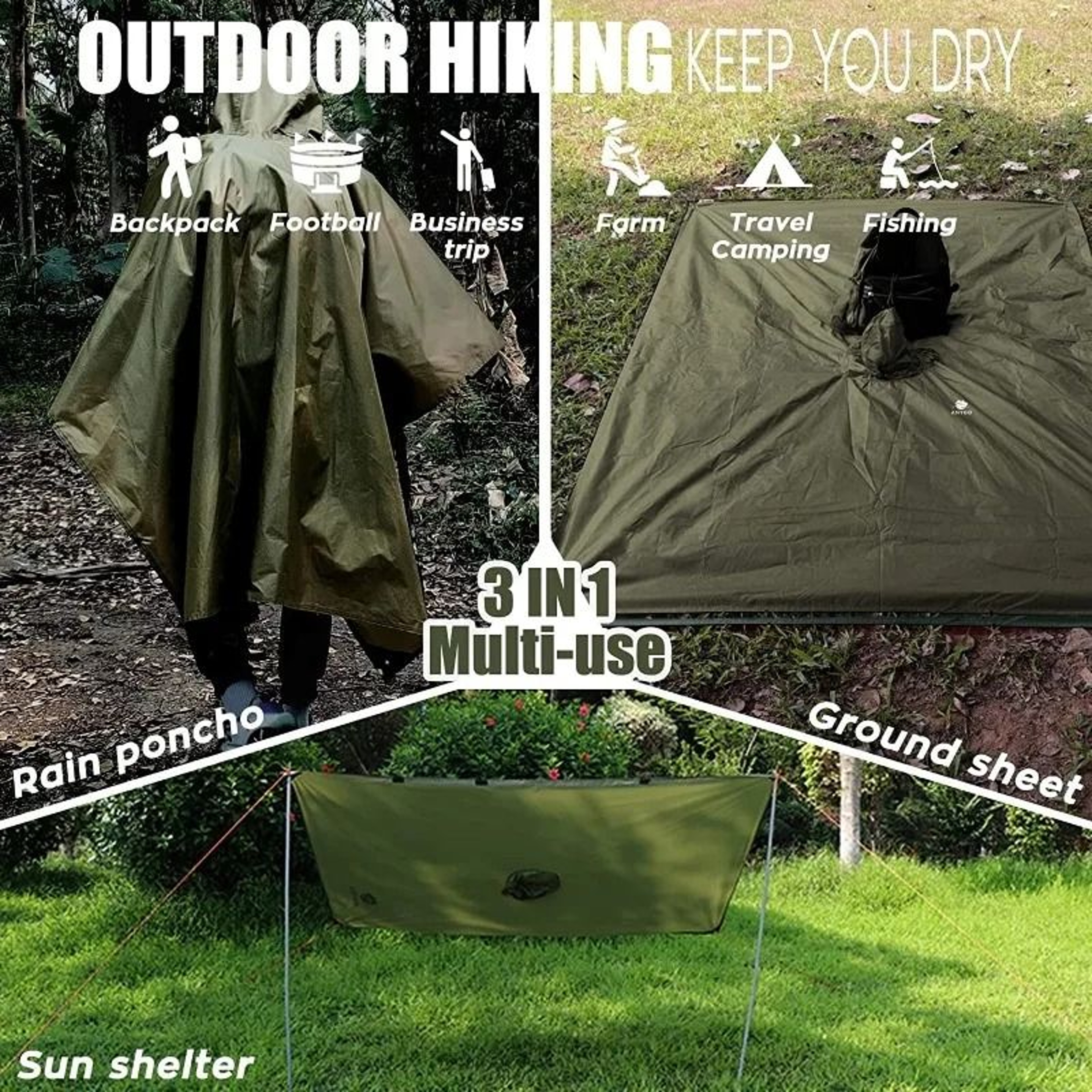 3 In 1 Outdoor Military Waterproof Raincoat And Picnic Mat 2