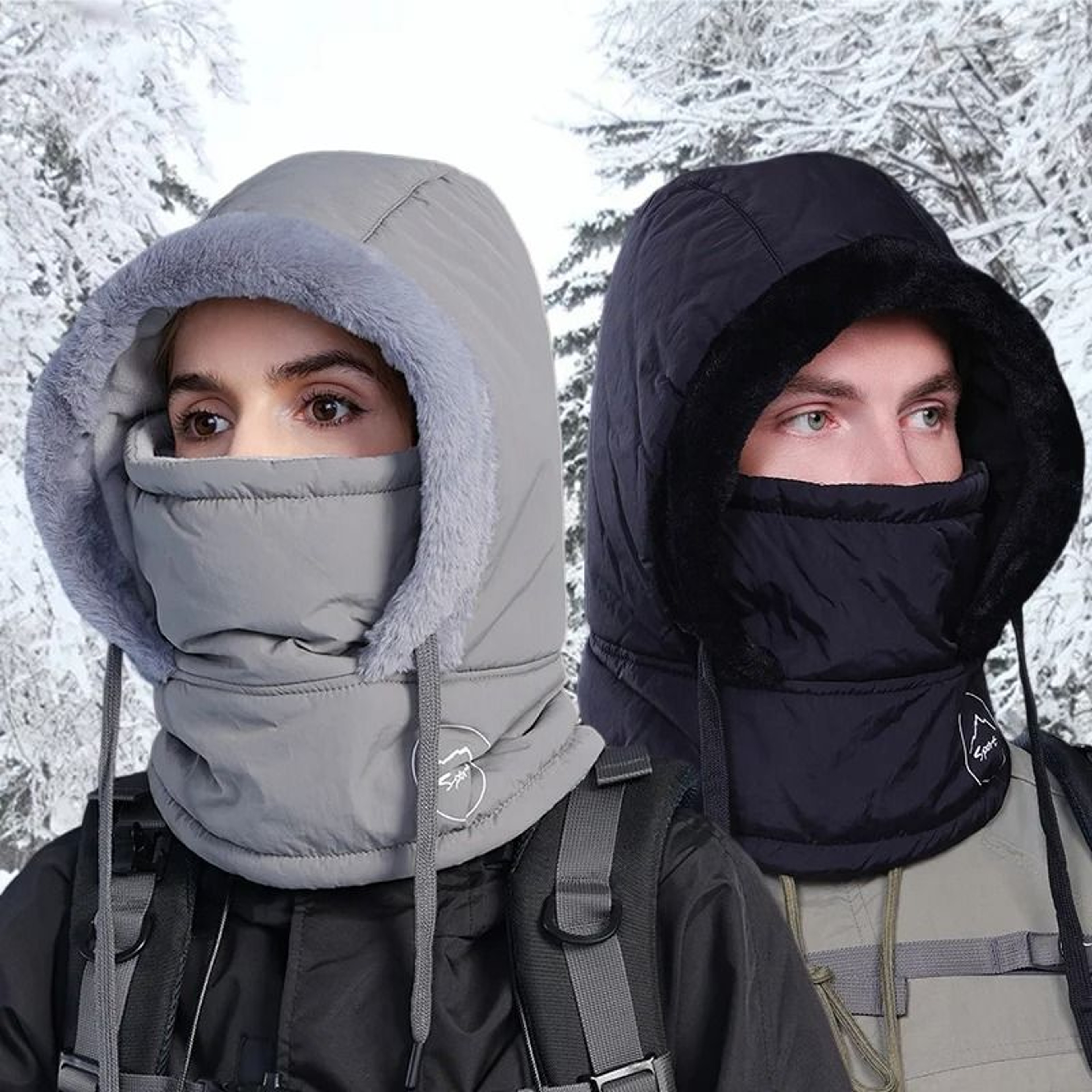 Unisex Plush Balaclava Hat Winter Warm Neck Scarf With Face Mask For Outdoor Sports 1