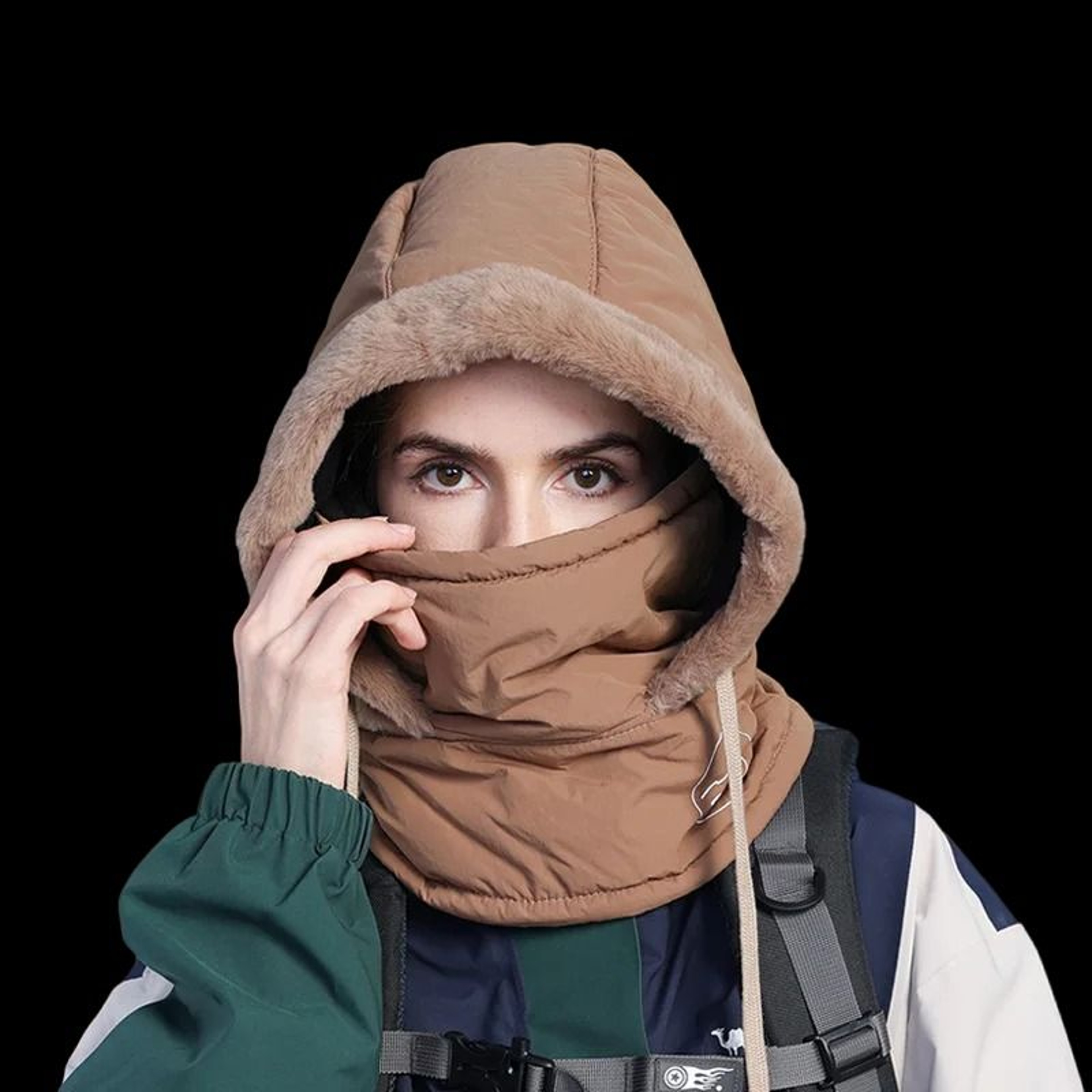 Unisex Plush Balaclava Hat Winter Warm Neck Scarf With Face Mask For Outdoor Sports 8