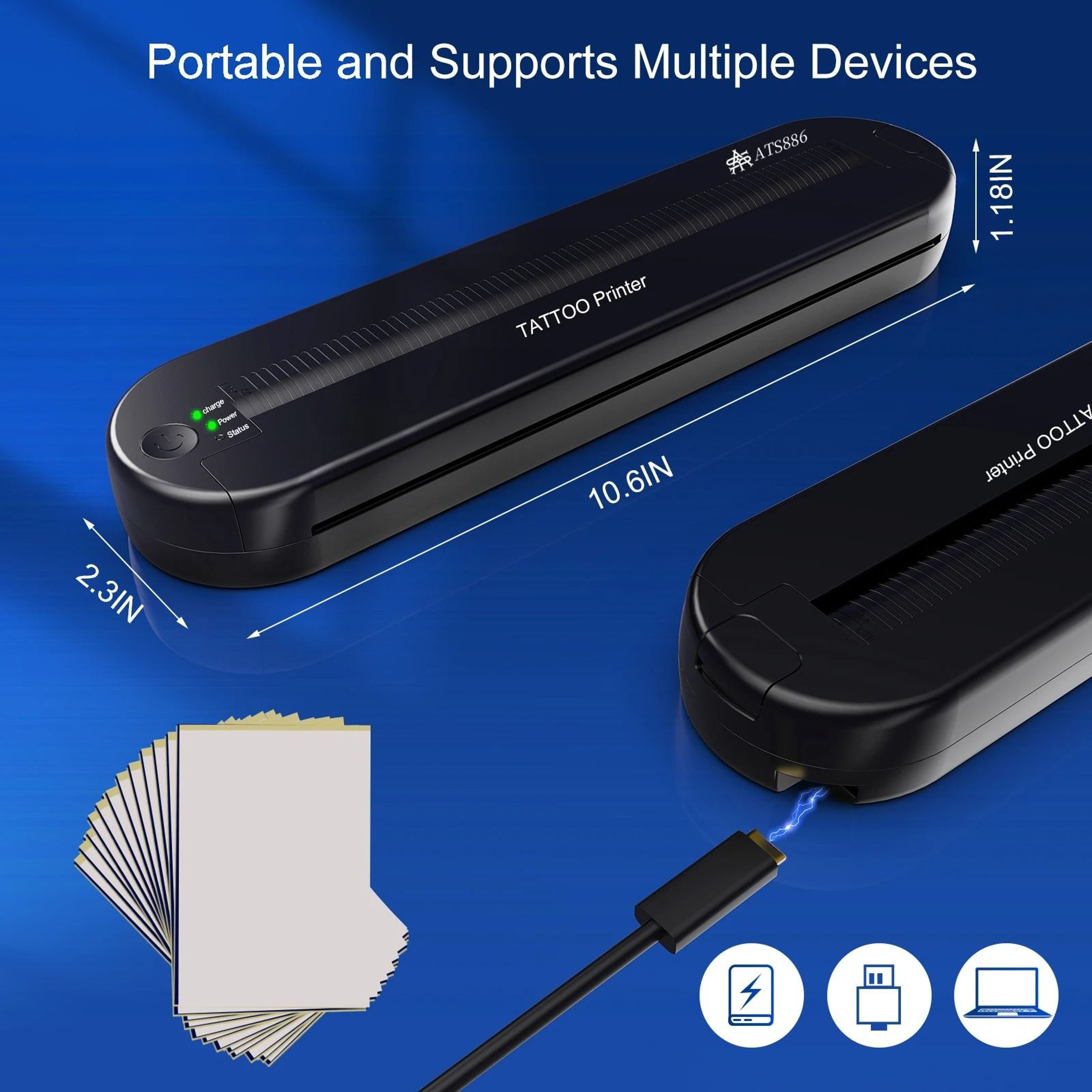 YILONG Wireless Tattoo Printer Portable Tattoo Template Printer With Transfer Paper 5