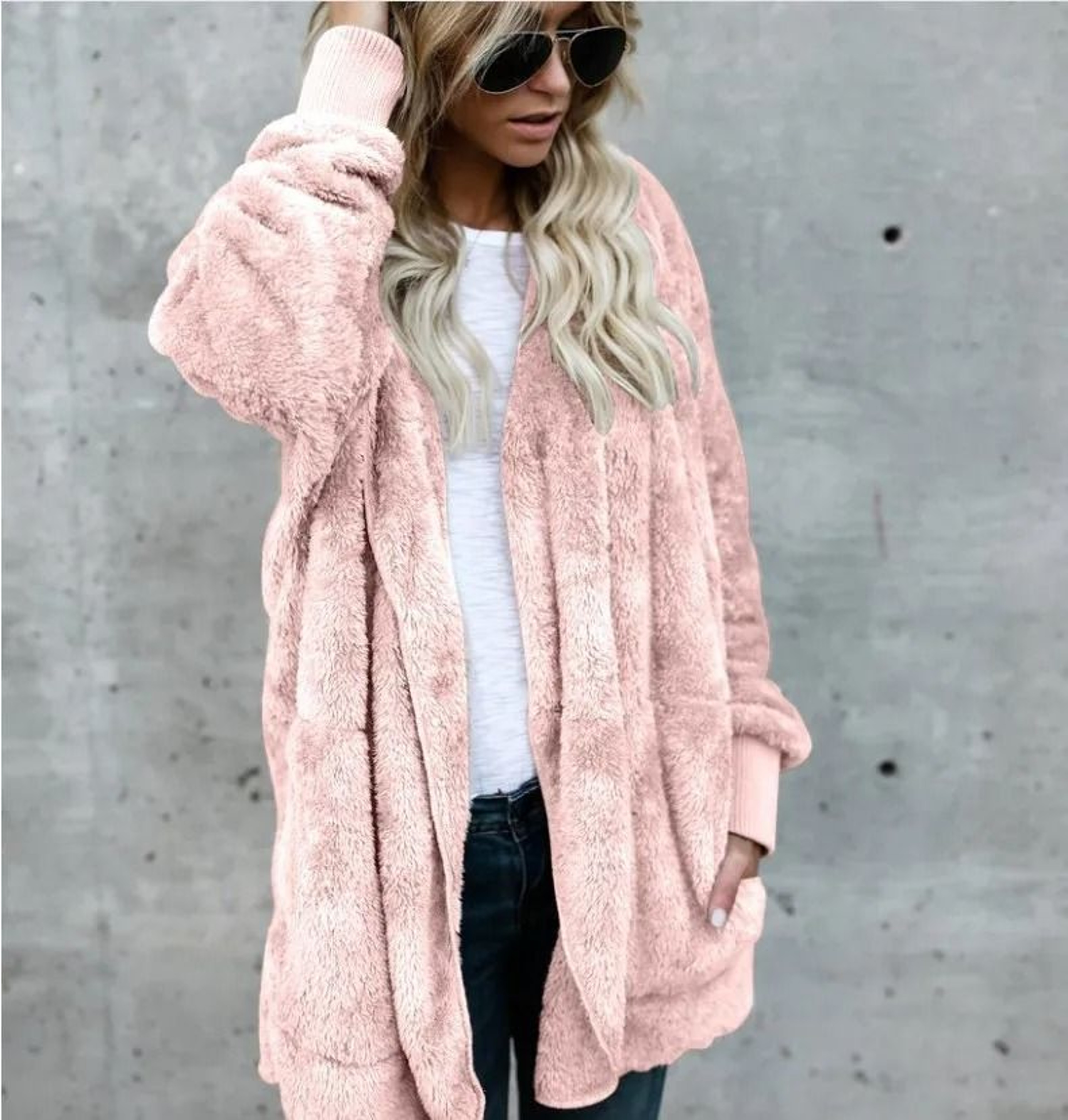 Autumn Winter Double Fleece Cardigan Jacket Women Solid Color Long Sleeve Plush Warm Hooded Lady Ja 16