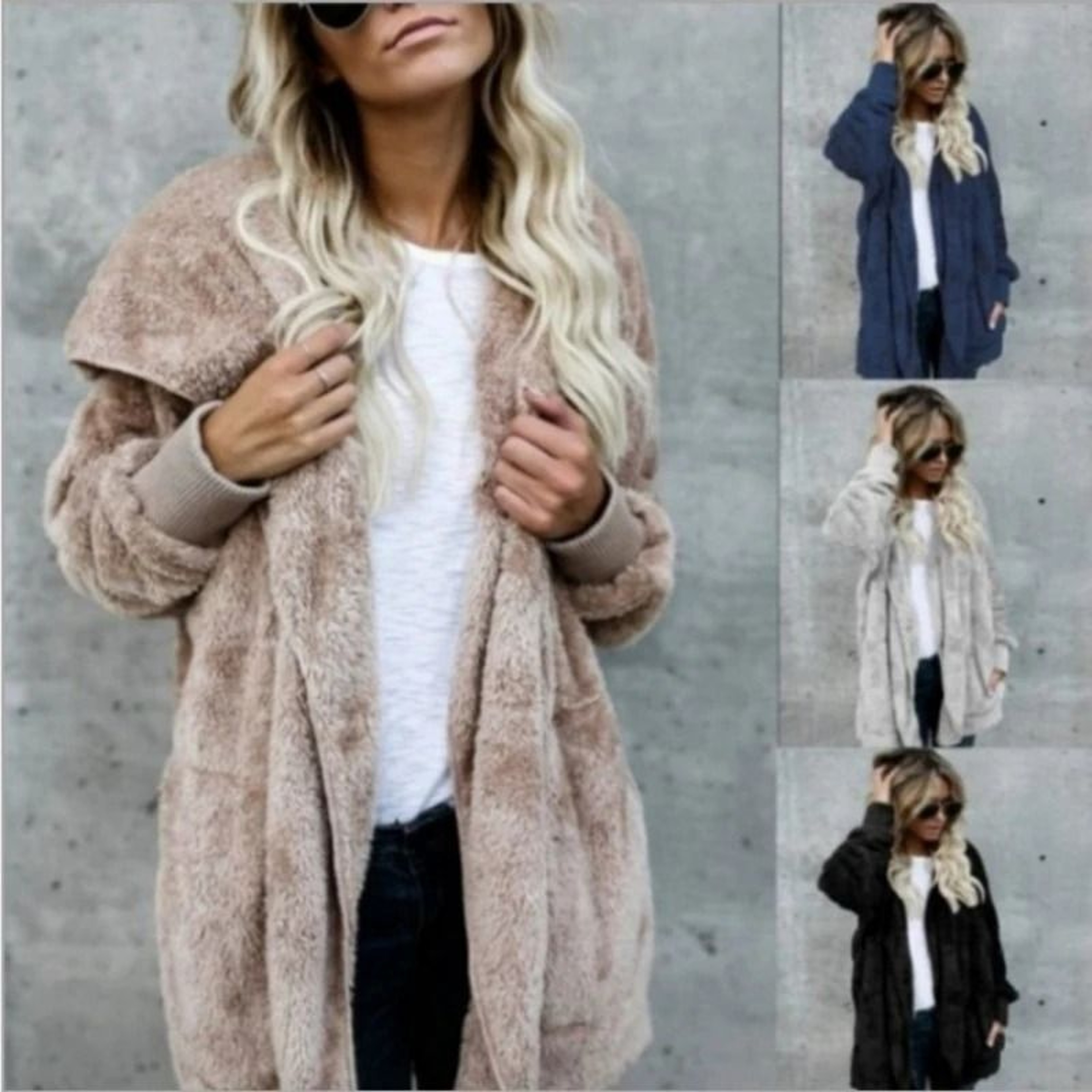 Autumn Winter Double Fleece Cardigan Jacket Women Solid Color Long Sleeve Plush Warm Hooded Lady Ja 1