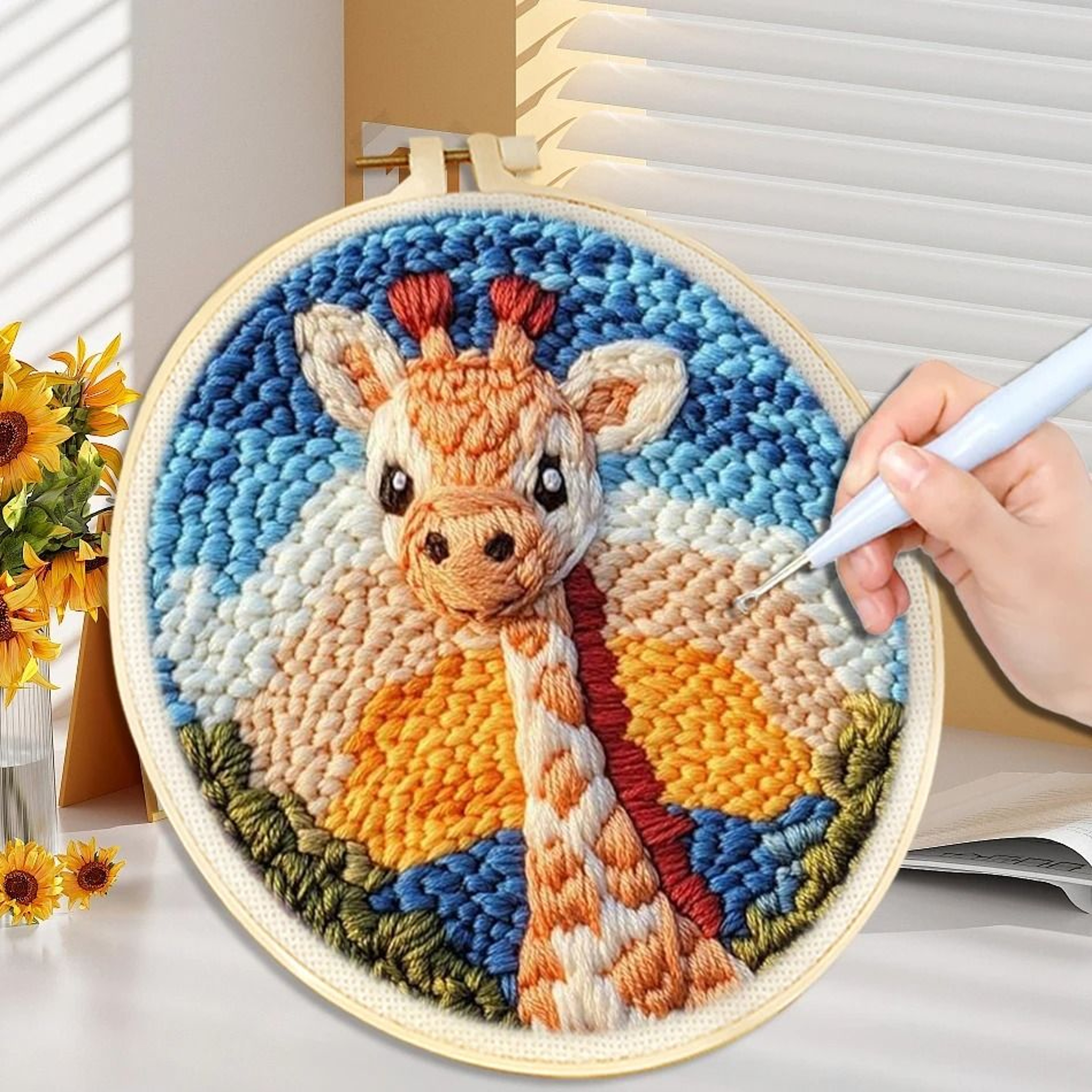 DIY Punch Needle Kit For Beginners Animal Embroidery Starter Craft Set With Hoop 0