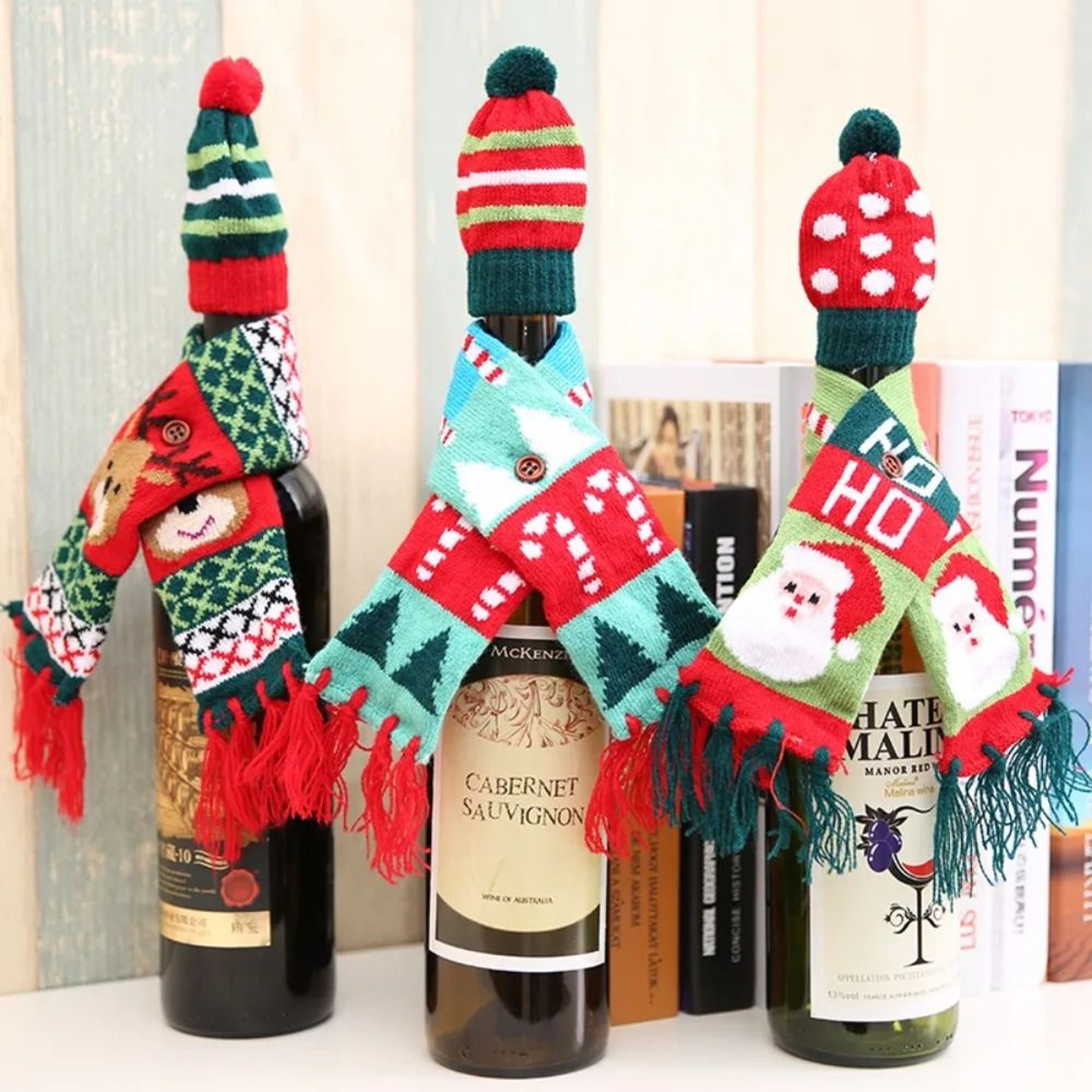 Christmas Wine Bottle Cover Mini Santa Elk Scarf And Hat Wine Bottle Gift For Xmas Tree Christmas P 0