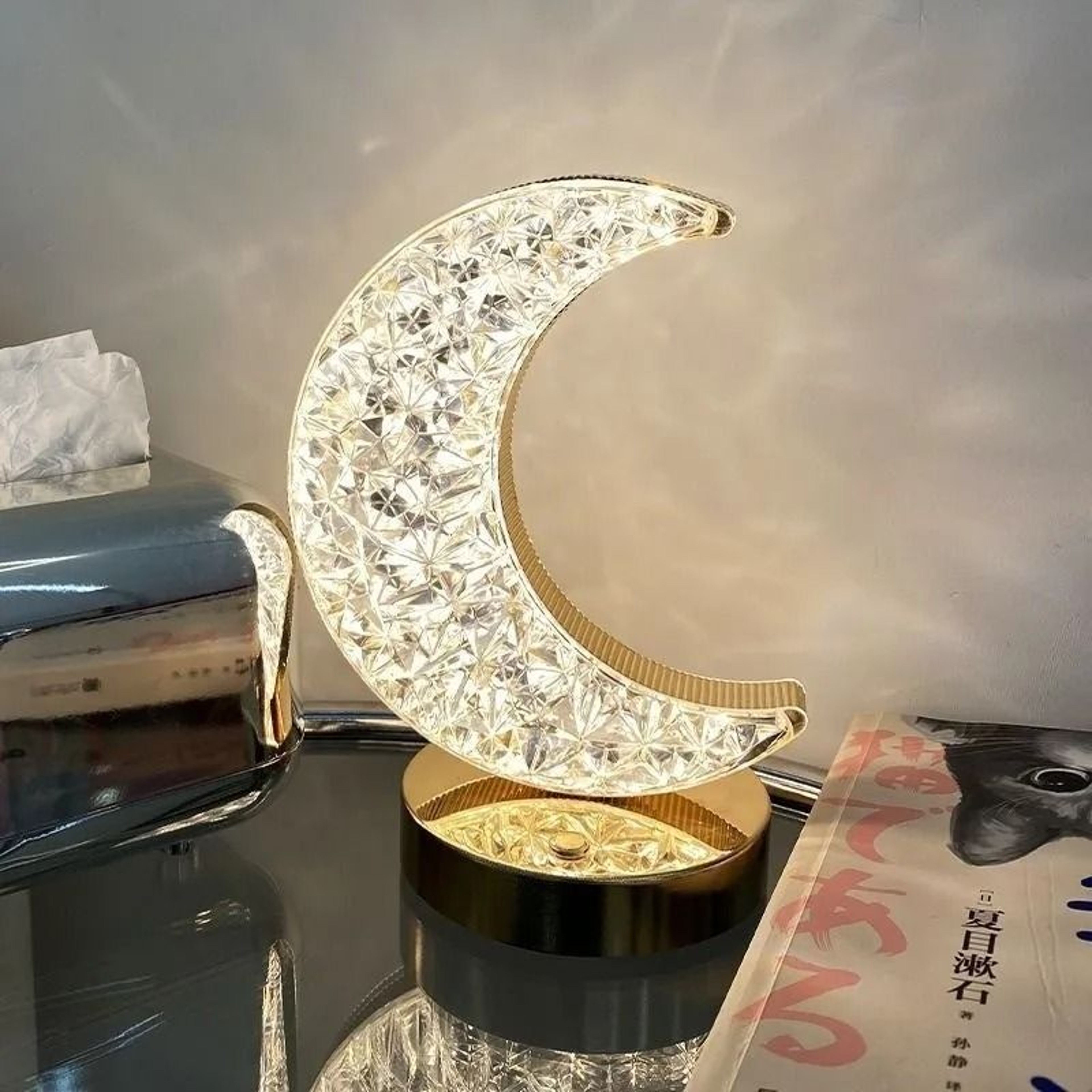 Bedroom Crystal Touch Dimming Night Light USB Bedside LED Ambient Table Moon Lamp 0