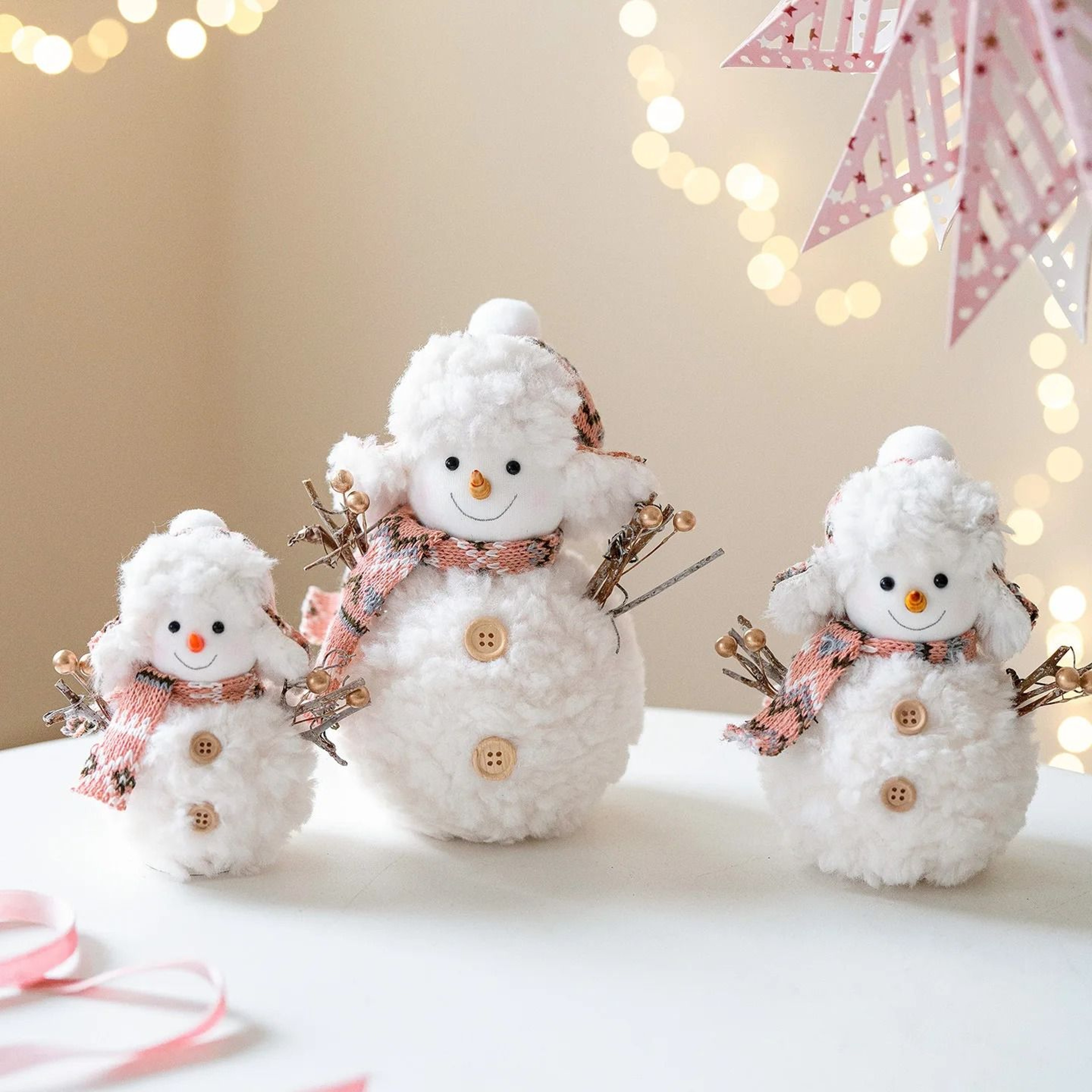 Cute Knitted Christmas Snowman Ornaments Pink And Red Fabric Home Decoration Gift 0
