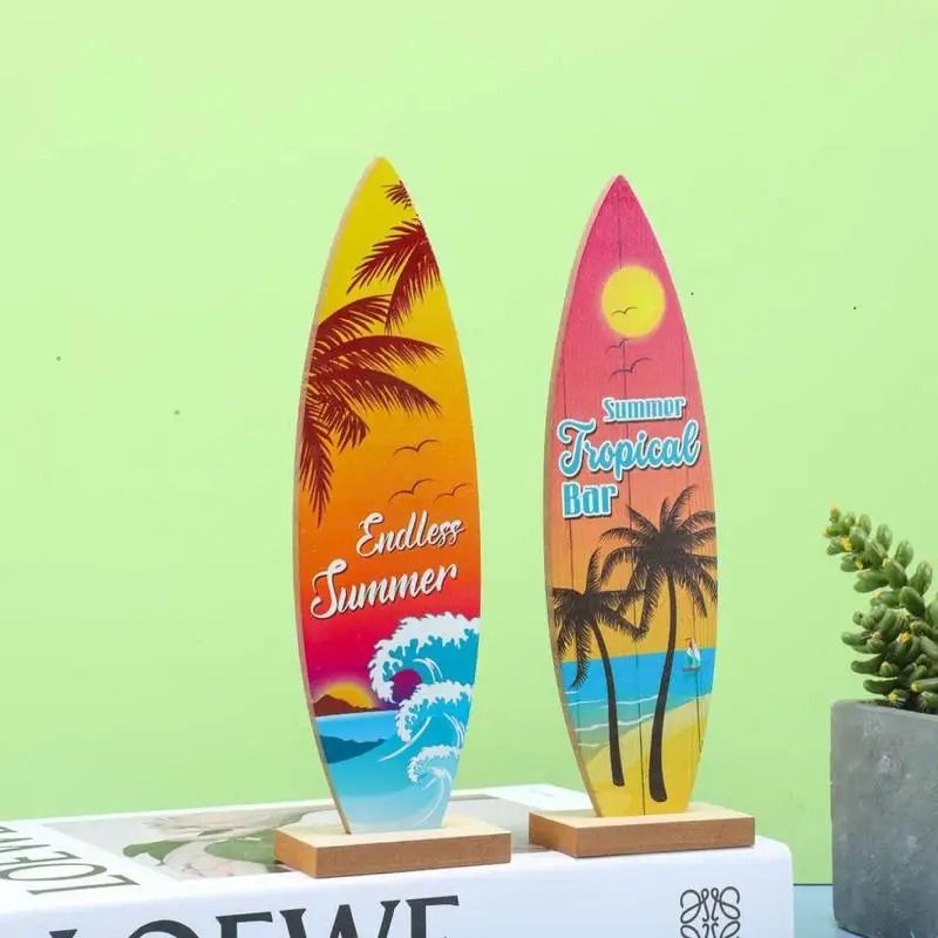 Wooden Surfboard Decor Summer Beach Ocean Theme Ornament 3