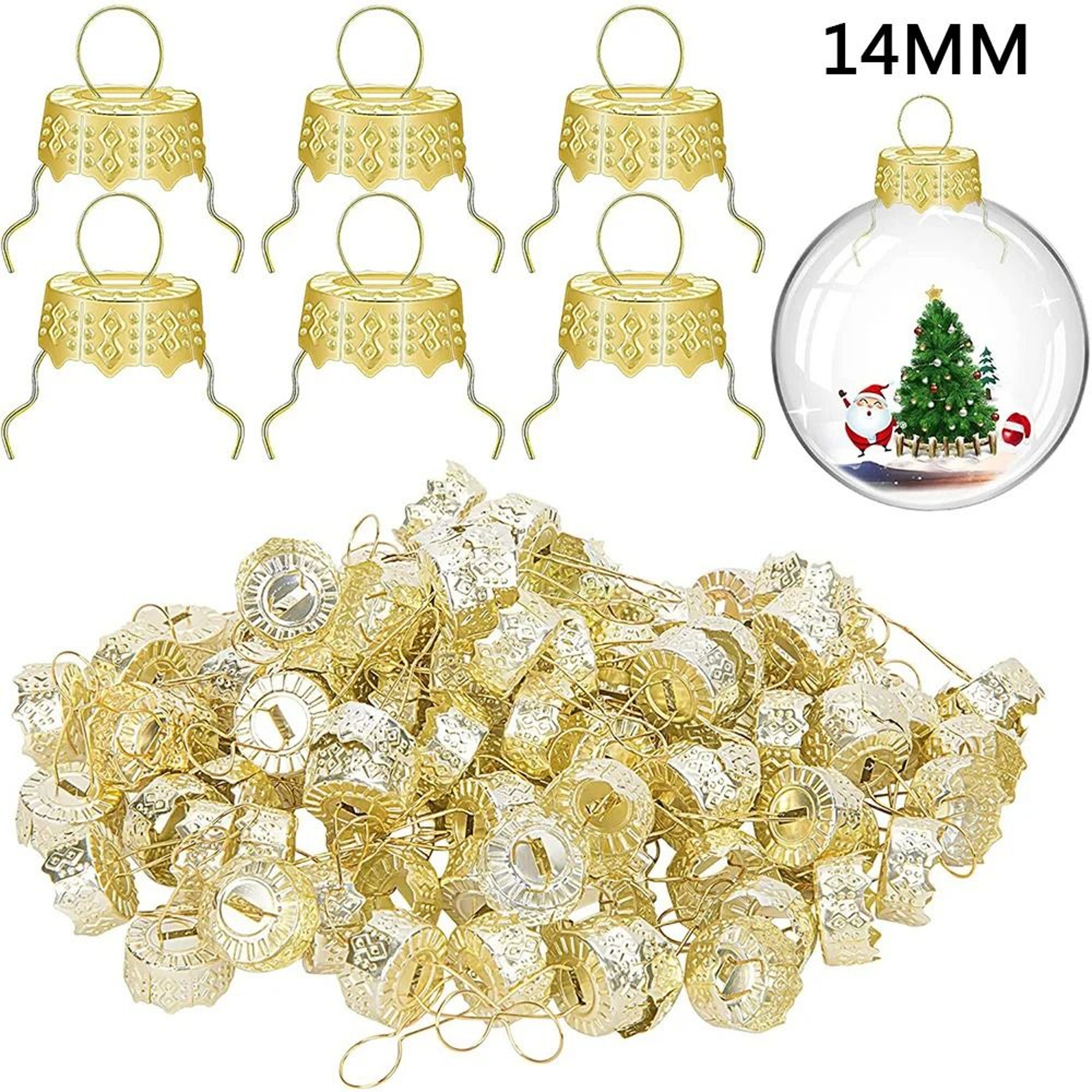 Round Christmas Ball Ornament Caps Set 50 Pieces Metal DIY Home Decoration 0