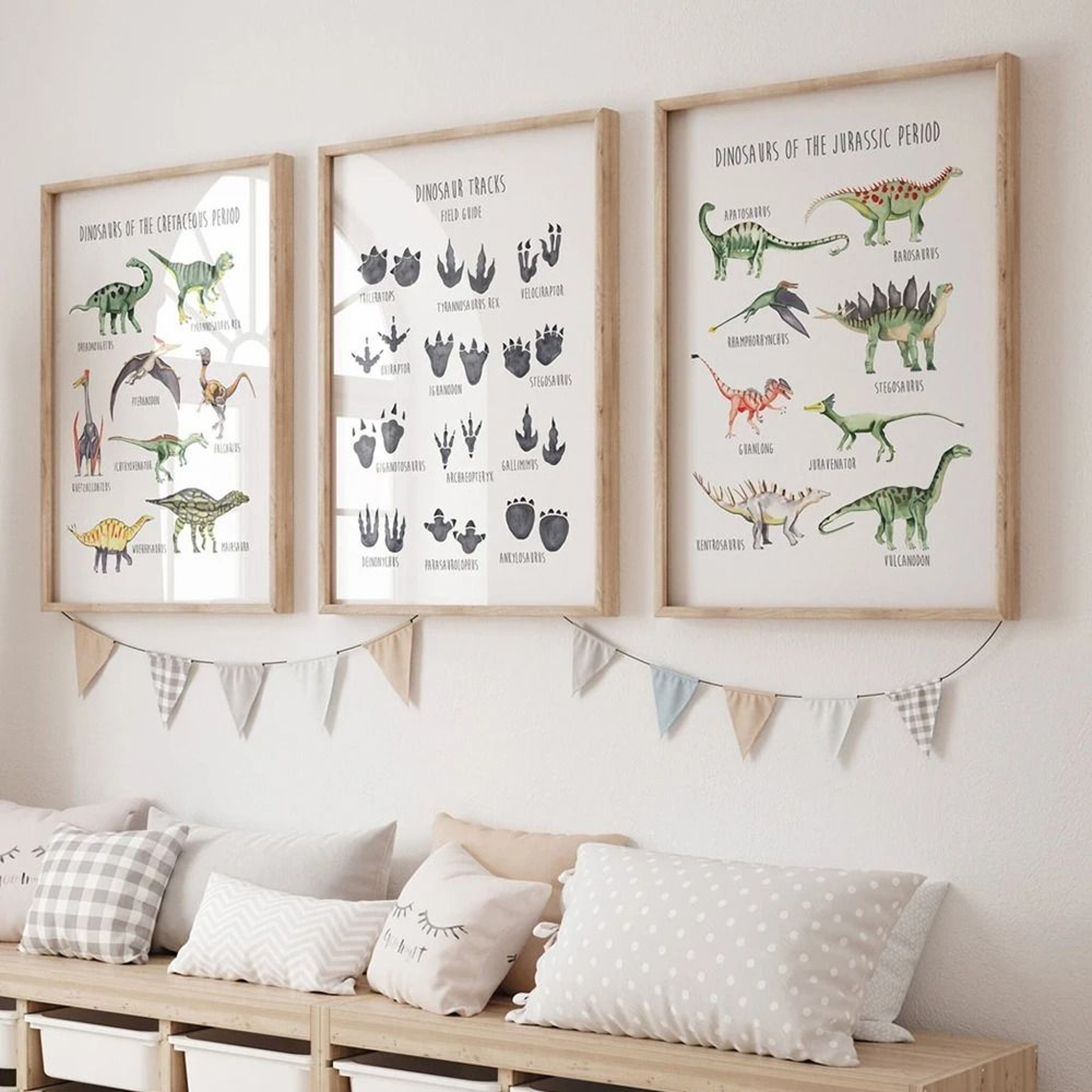 Modern Abstract Dinosaur Illustration Canvas Wall Art For Kids Room 0