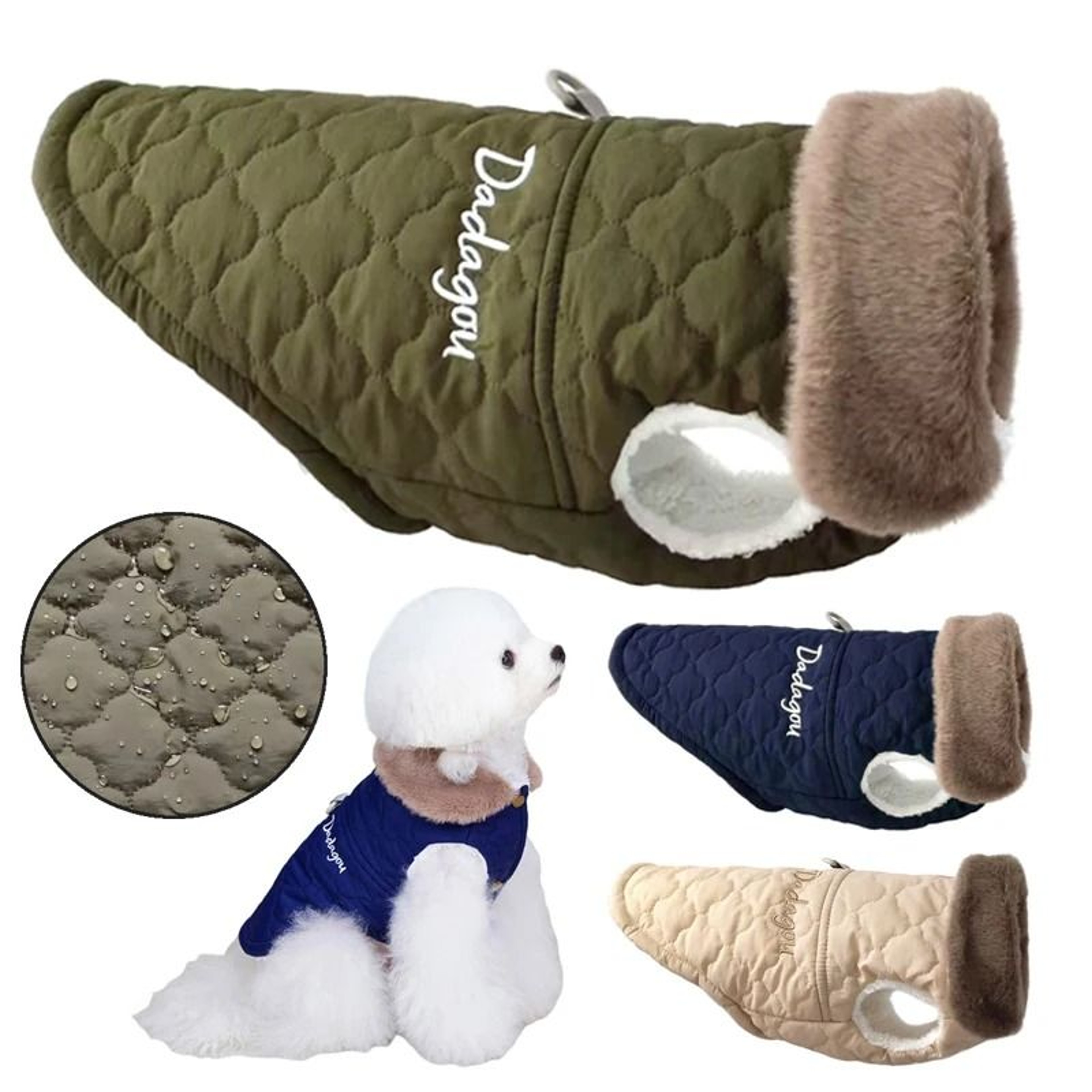 Waterproof Fur Collar Dog Jacket Winter Warm Fleece Pet Vest 0