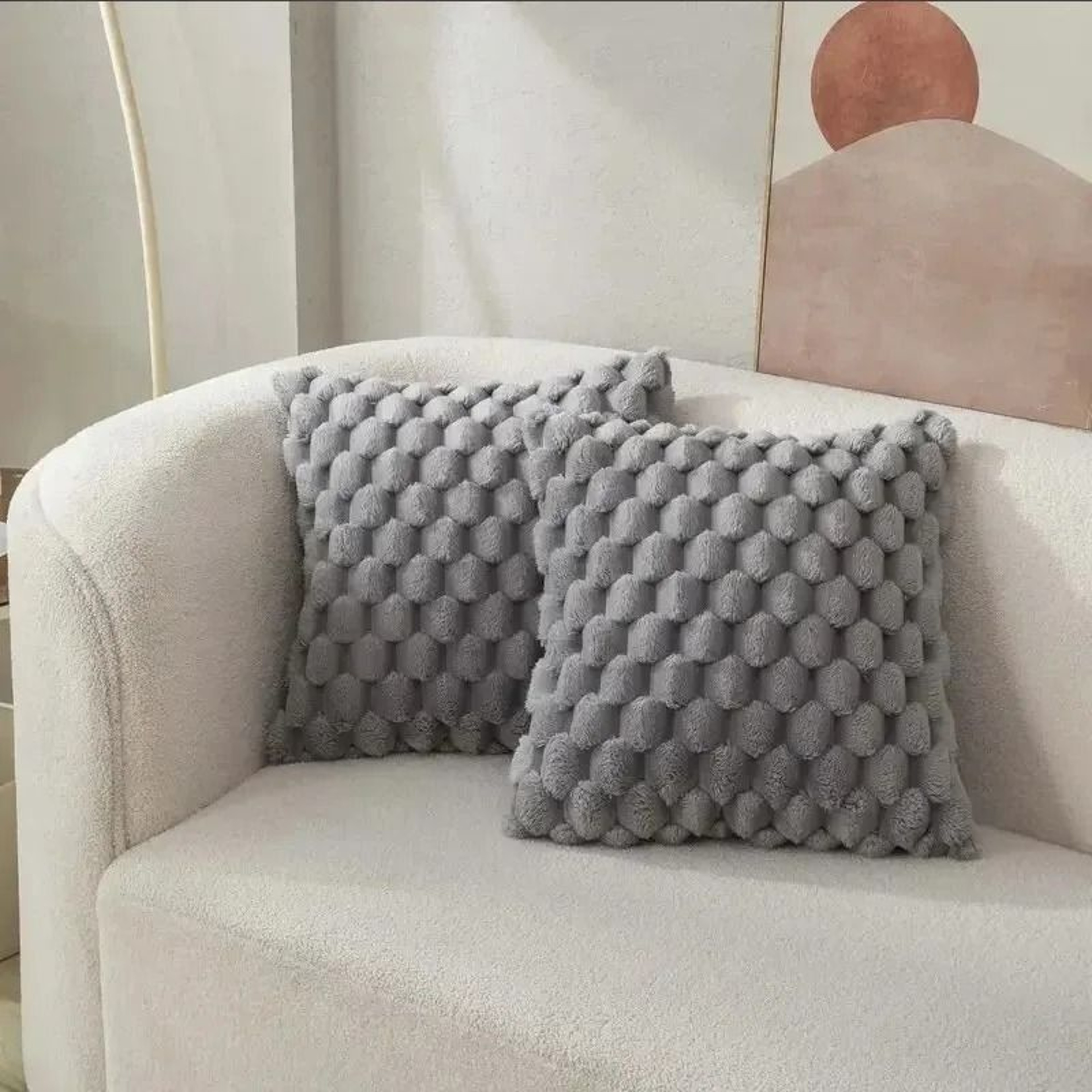 Pineapple Grid Turtle Pattern Soft Plush Throw Pillowcase Cream White 4