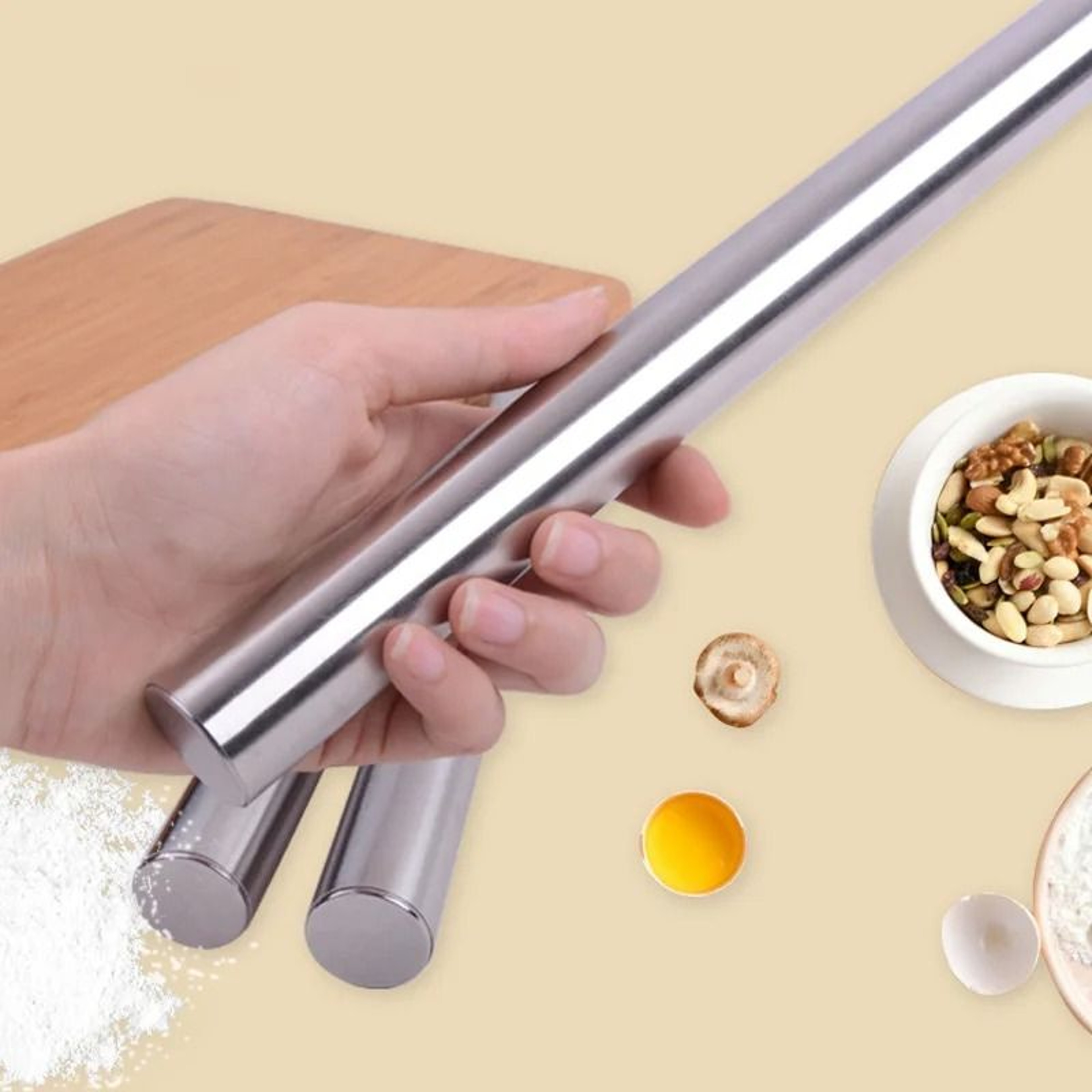 Stainless Steel Non Stick Rolling Pin For Dough Pizza And Pastry Preparation 2